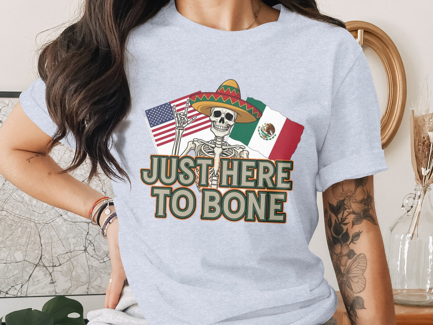 Just Here to Bone Skeleton Fun Graphic T-Shirt product type