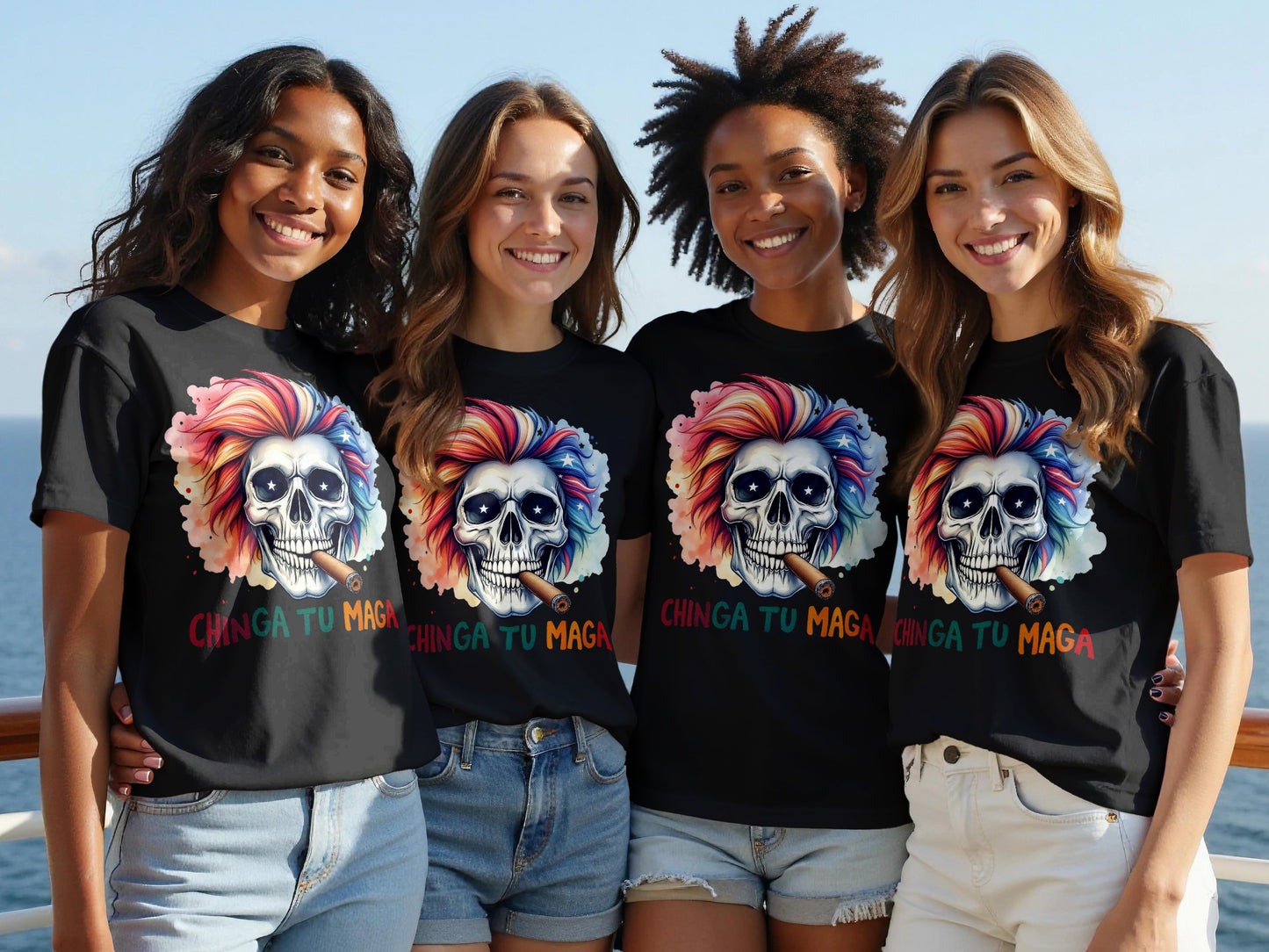 Colorful Skull Chinga Tu Maga Design Shirt product