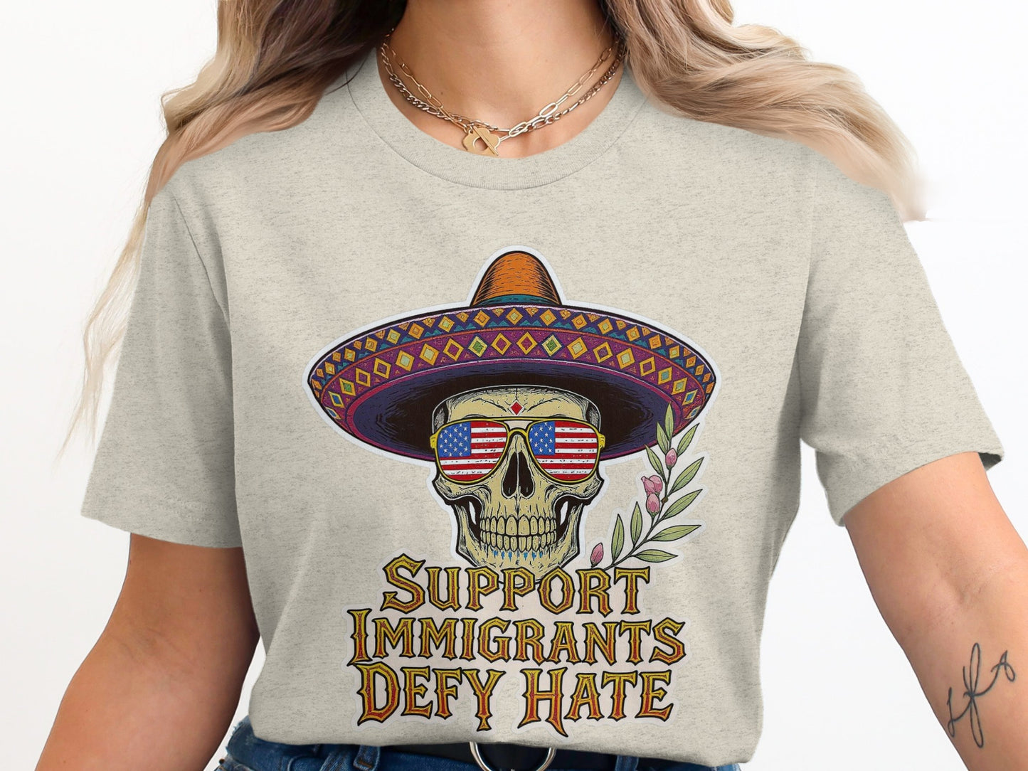 Support Immigrants Defy Hate Skull Design T-shirt product type