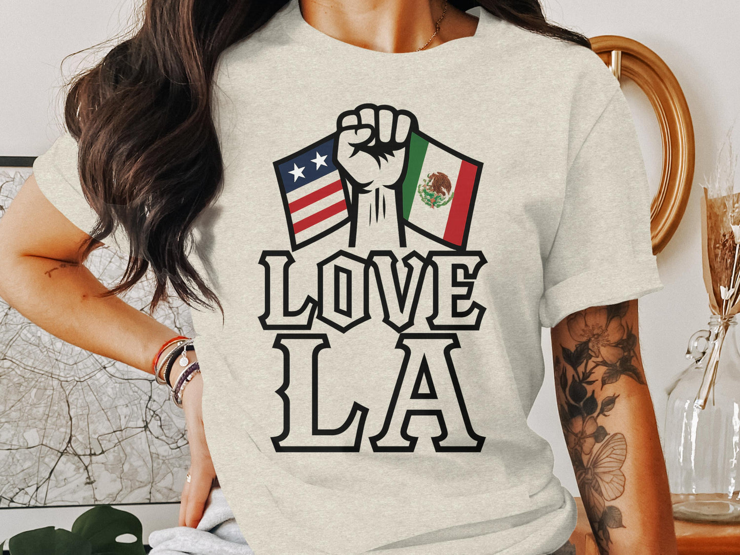 Love LA Flag Fist Graphic Print T-shirt Product