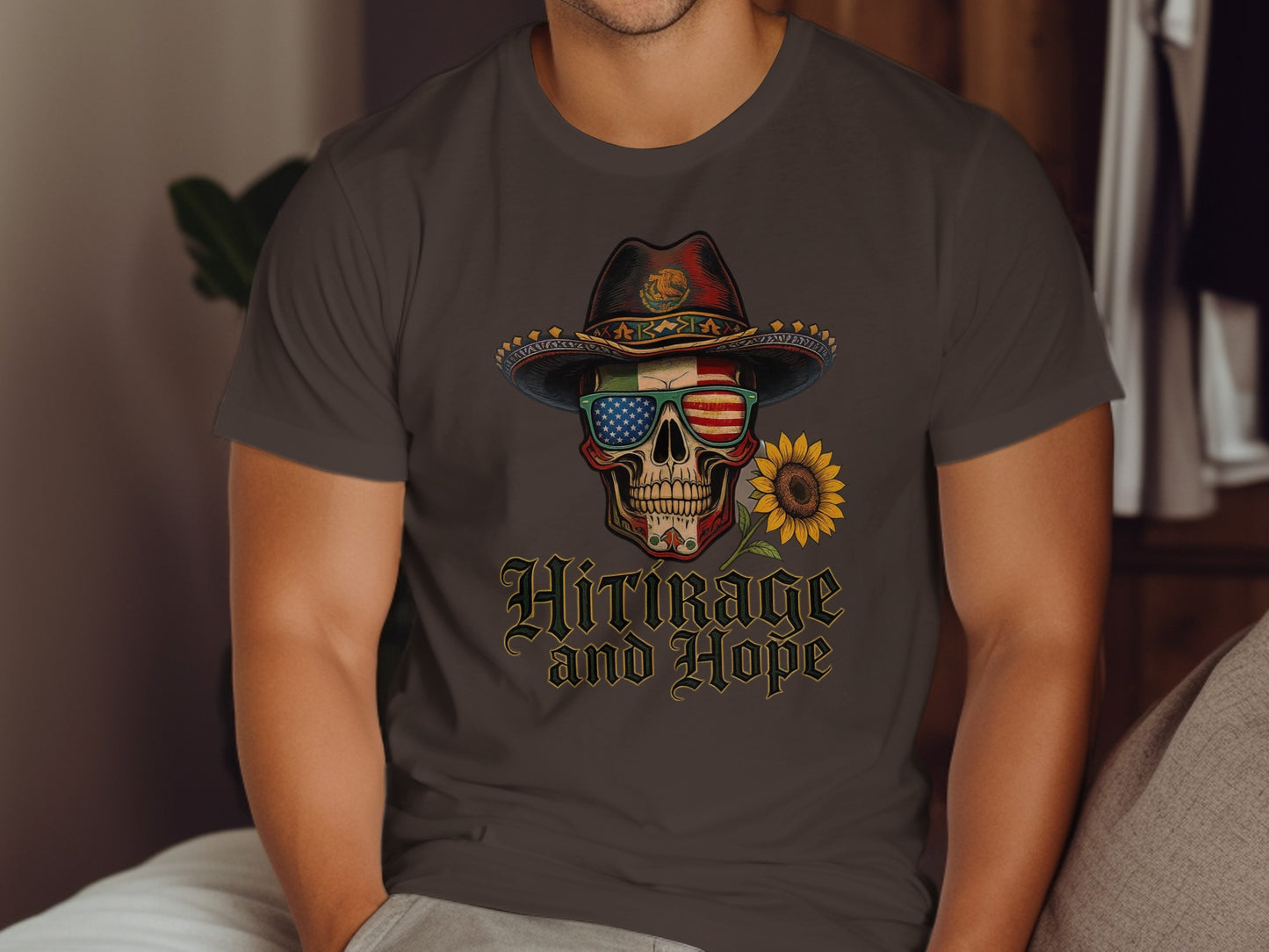 Cool Vintage Skull with Sunflower Print T-Shirt product type