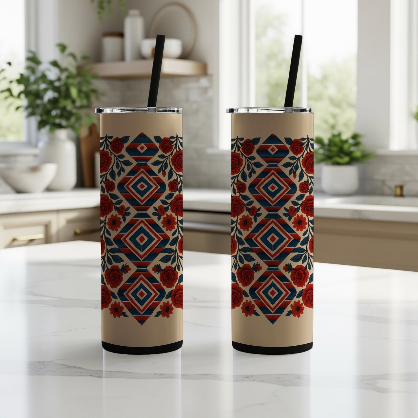 Geometric Floral Insulated Tumbler Stylish Drinkware Product