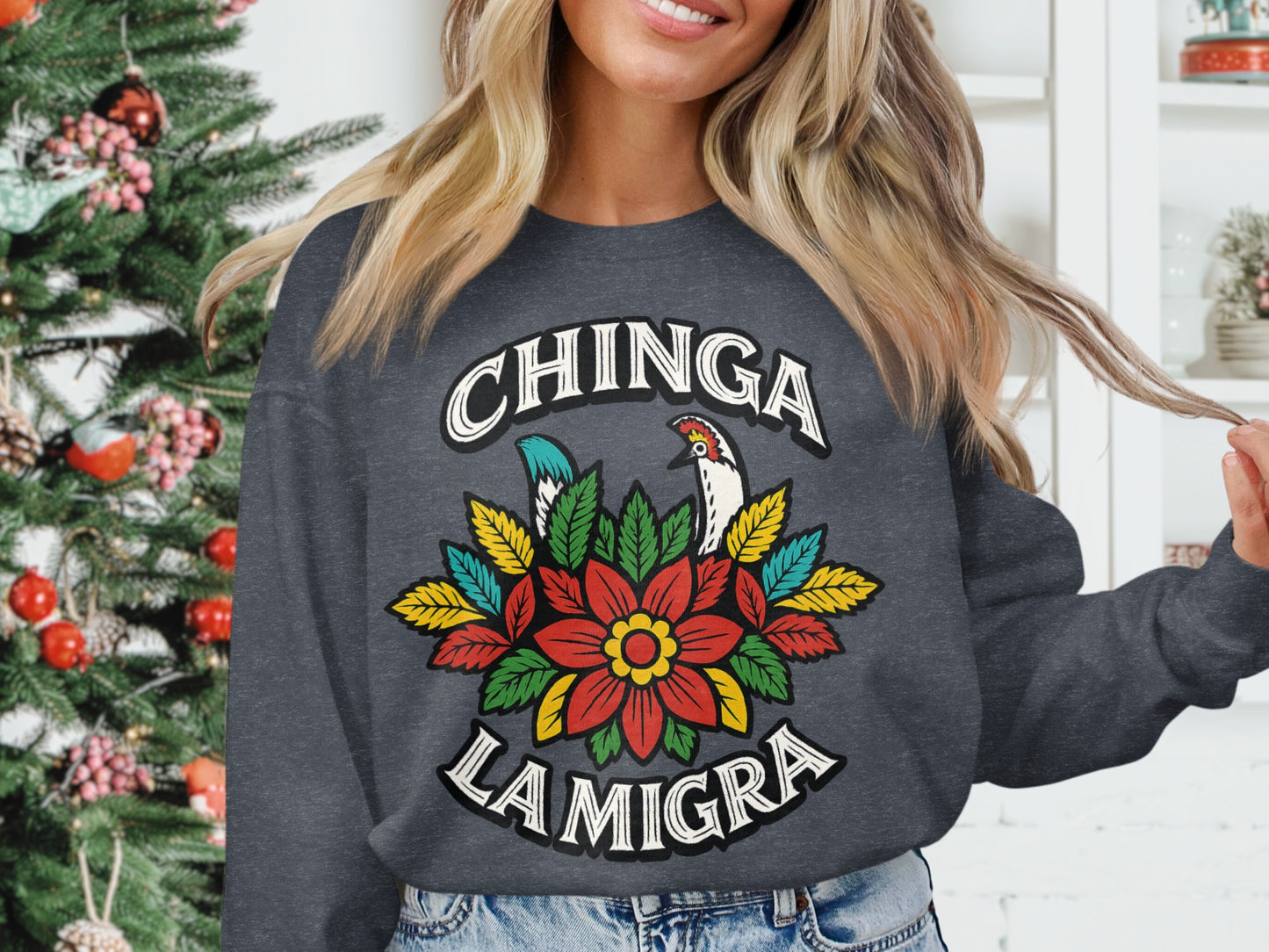 Chinga La Migra Floral Design Graphic Sweatshirt product type