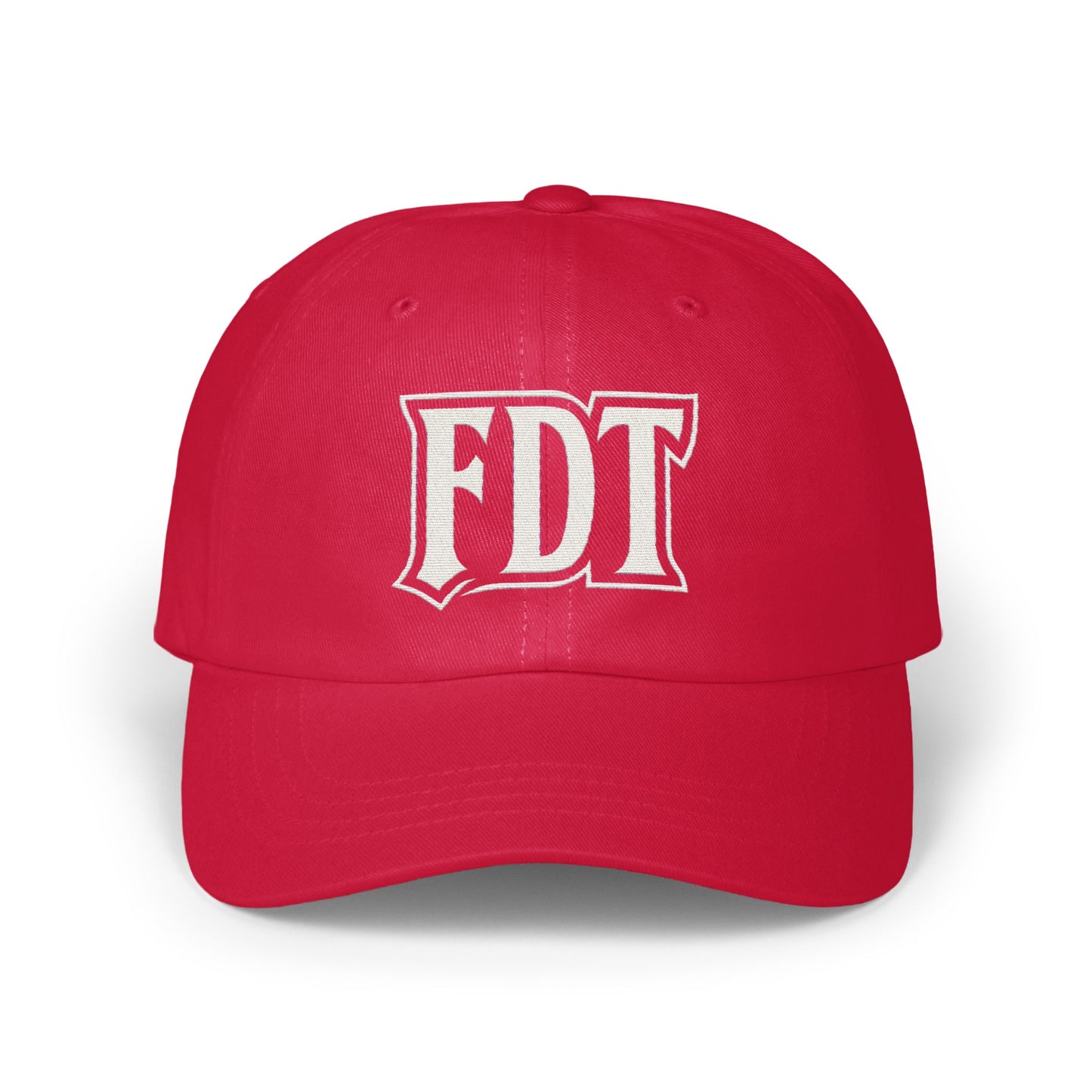 Red Cap with Bold FDT Logo Front Design Hat product type
