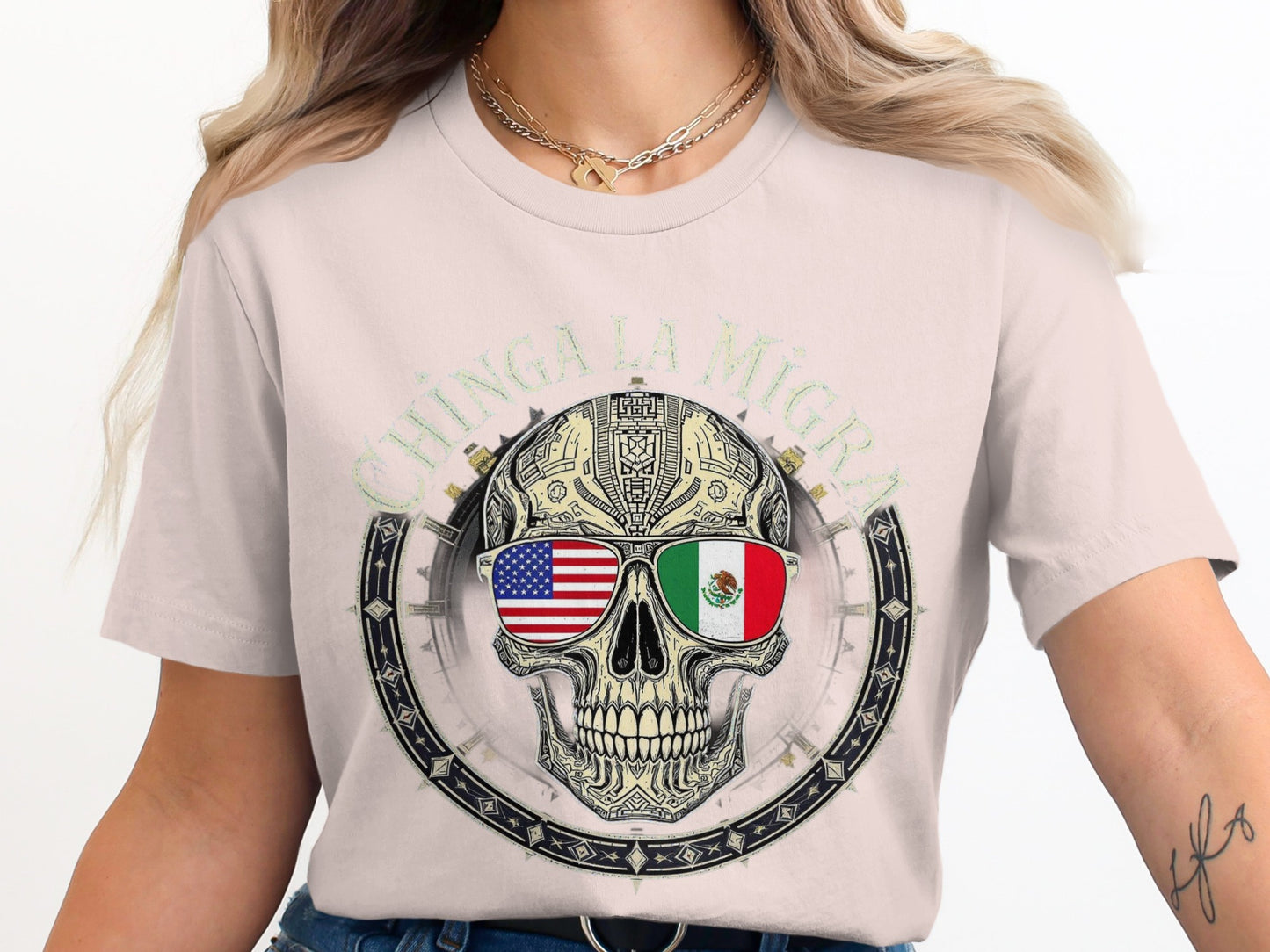Chinga La Migra American Mexican Skull graphic product type