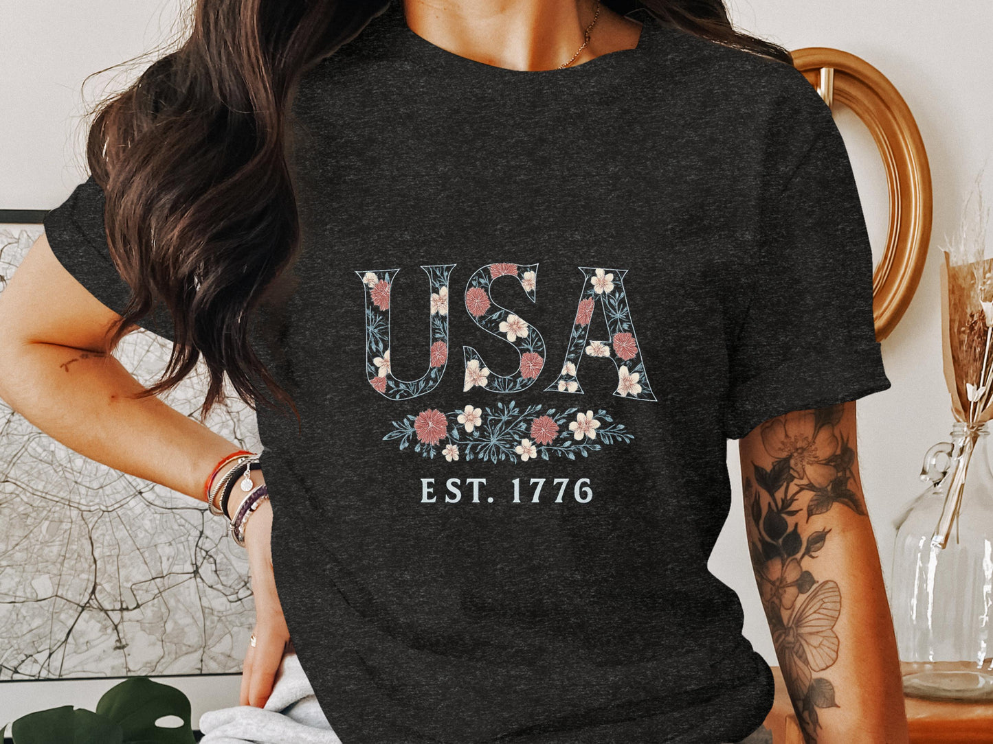 USA EST. 1776 Floral Graphic T-Shirt product