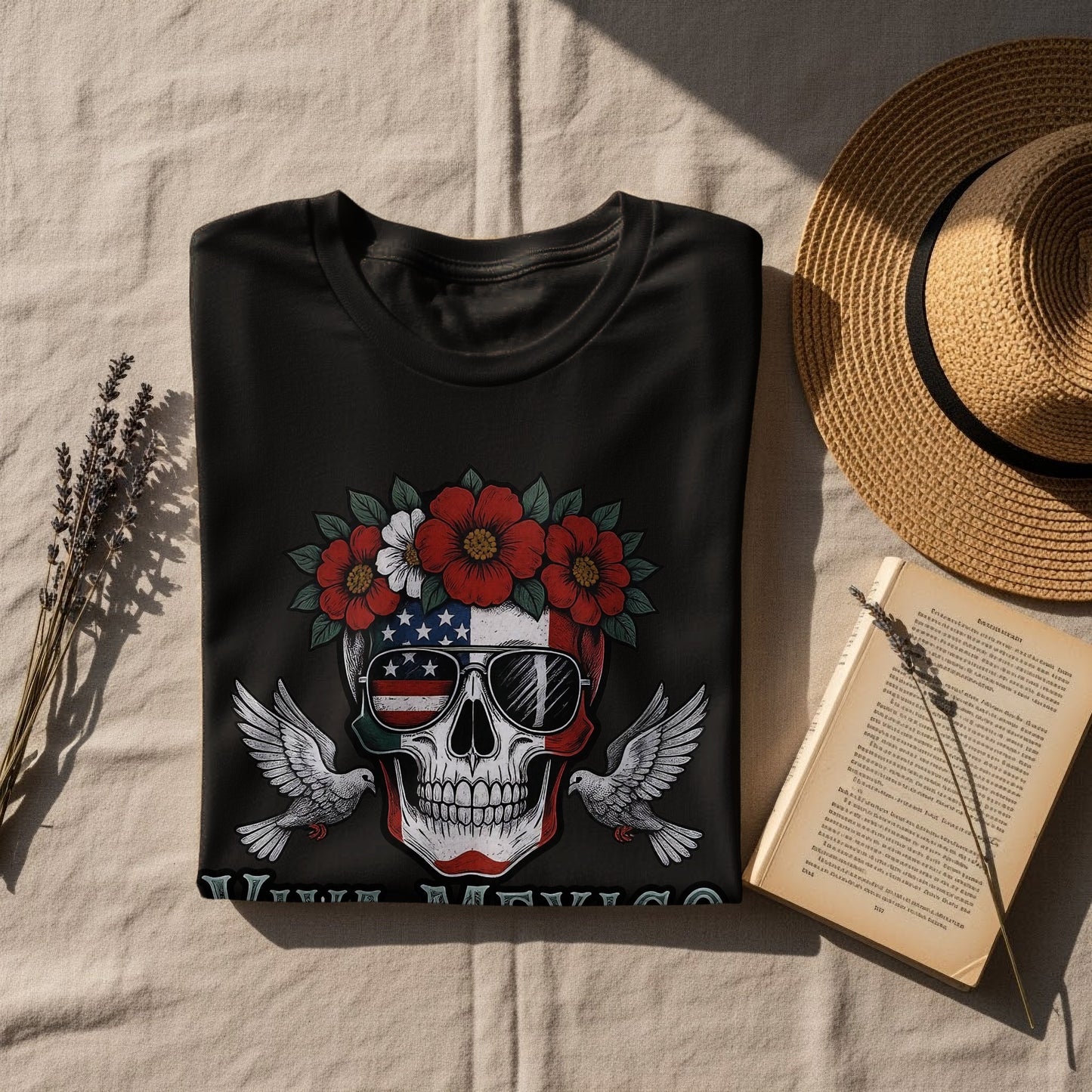 Skull with Flowers and Sunglasses Graphic Shirt product type