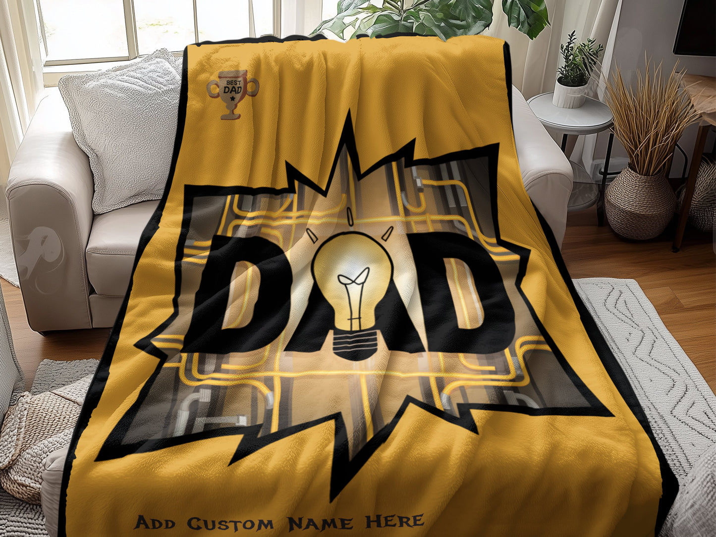 Personalized Dad Light Bulb Design Fleece Blanket product
