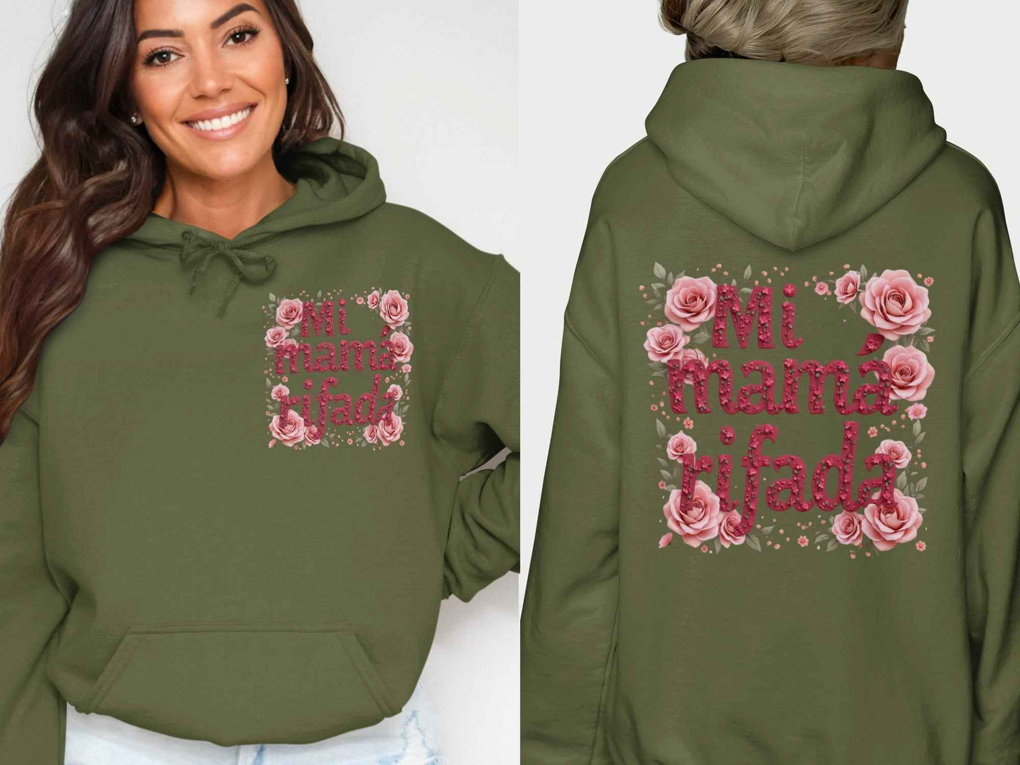 Moms' Cozy Hoodies with Floral Accents - Mi Mamá Rifada Collection