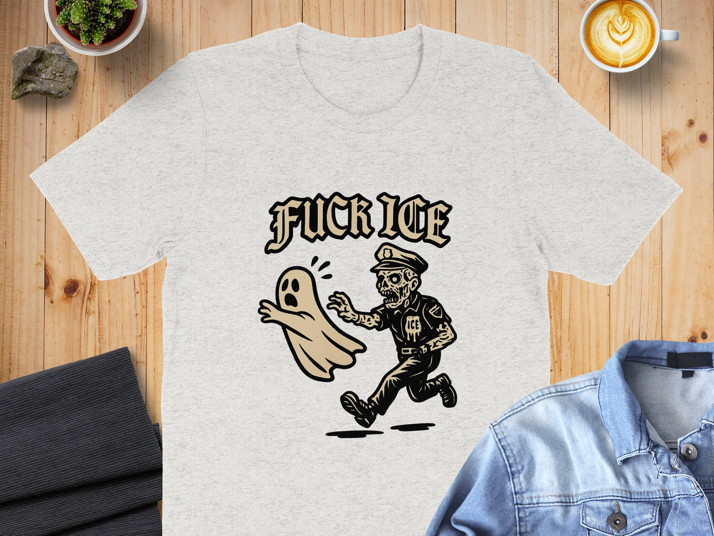 FUCK ICE Zombie Cop Chasing Ghost Graphic Tee product