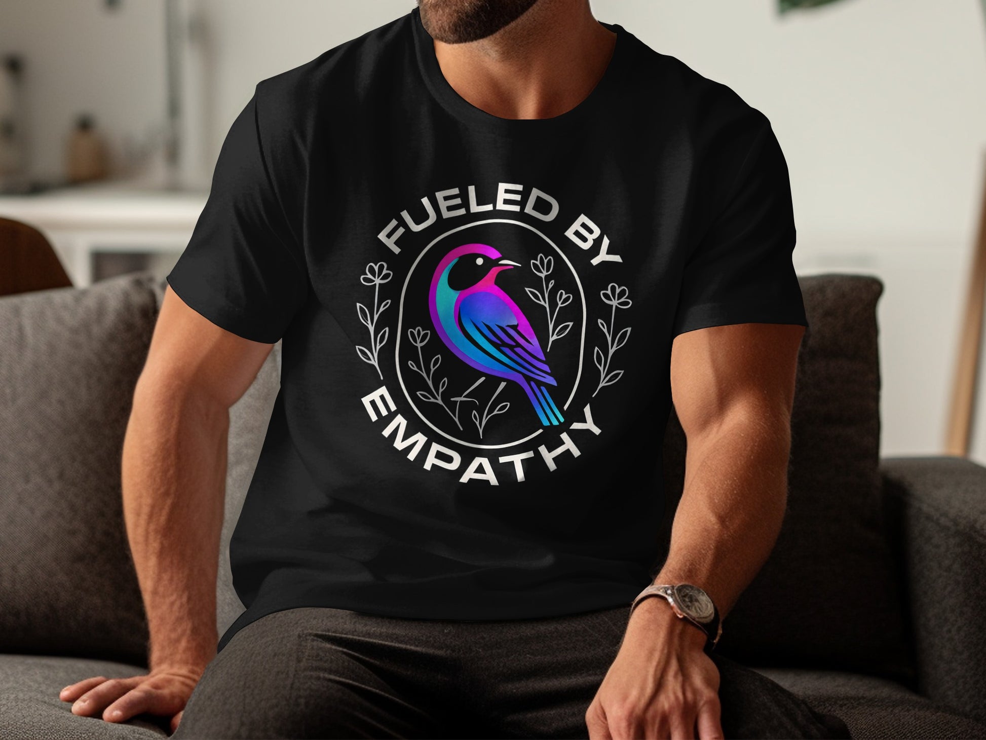 Fueled by Empathy Colorful Bird Design shirt
