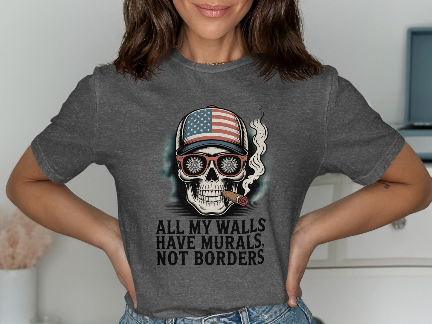 Patriotic Skull with American Flag Cap T-Shirt product type