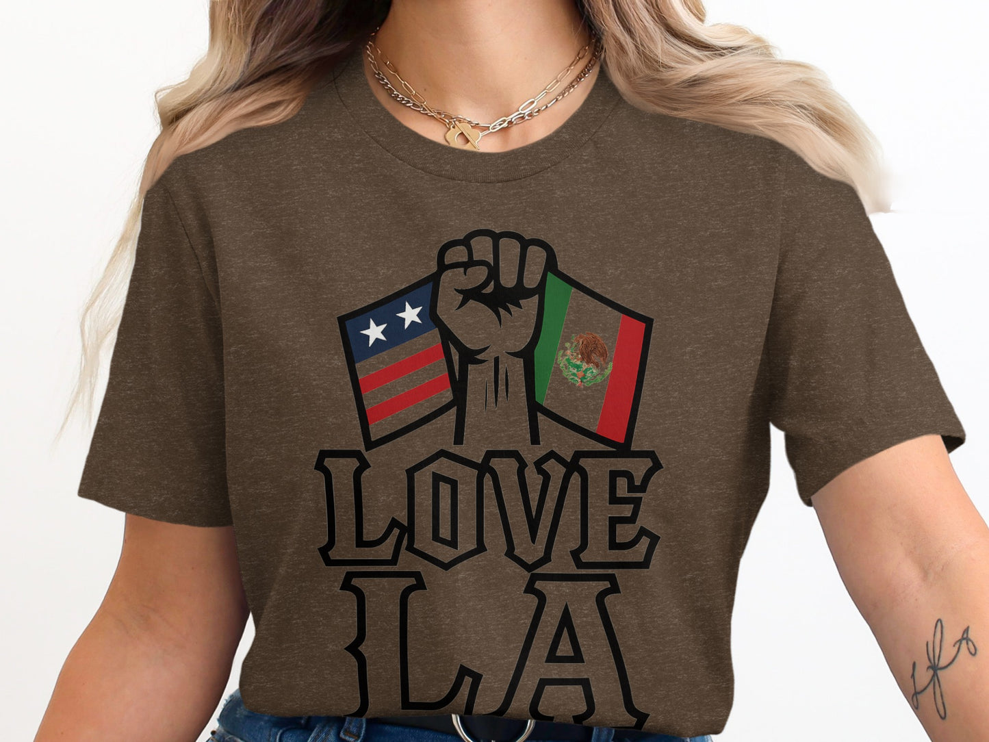 Love LA Graphic Tee with Fist and Flags Design product type