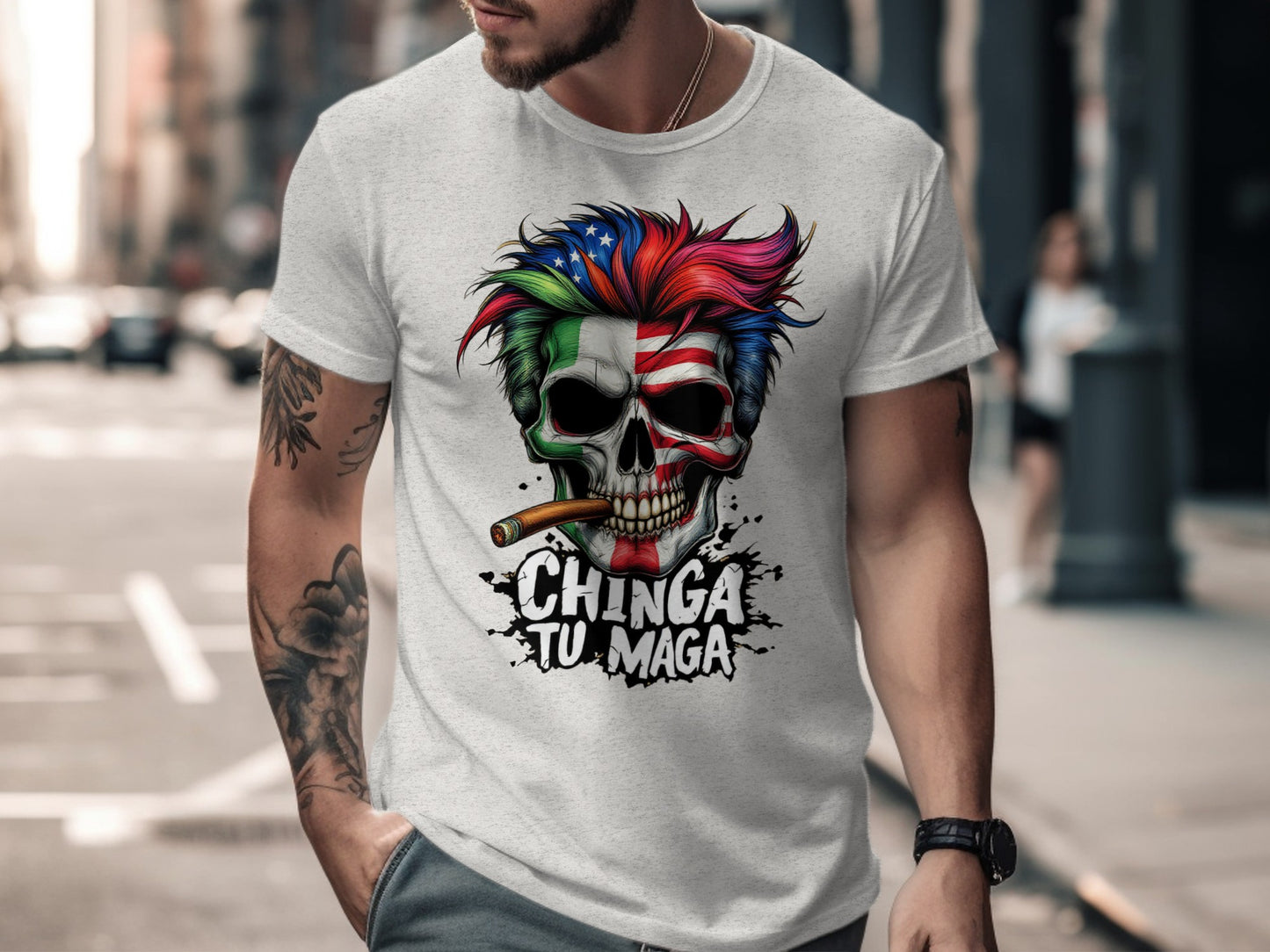 Vibrant Skull Graphic Chinga Tu Maga T-shirt product