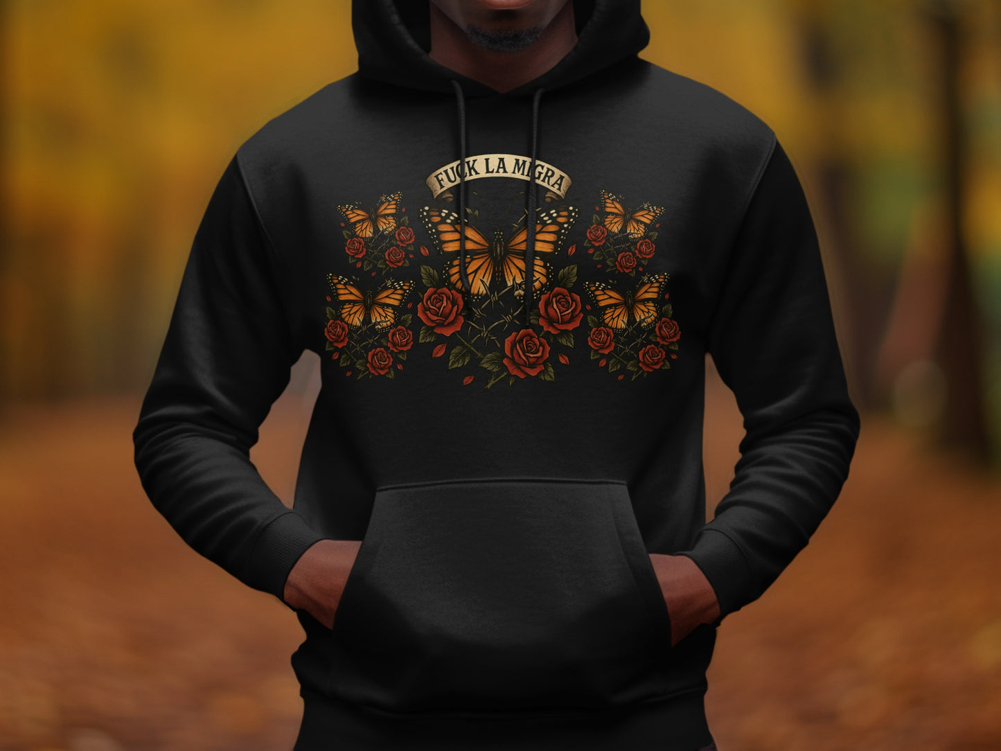 F*ck La Migra Butterfly and Rose Design Hoodie Product