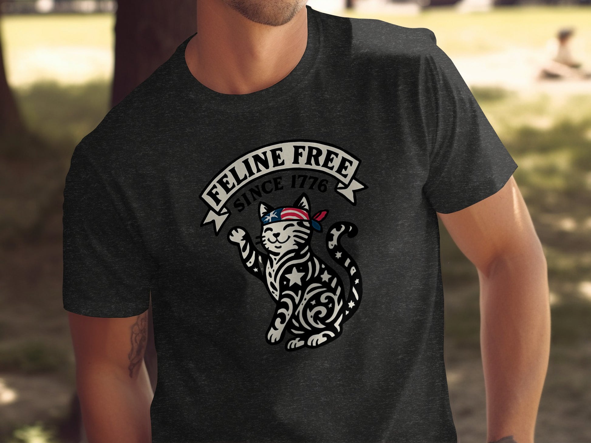 Feline Free Since 1776 Cat Design Graphic Tee product