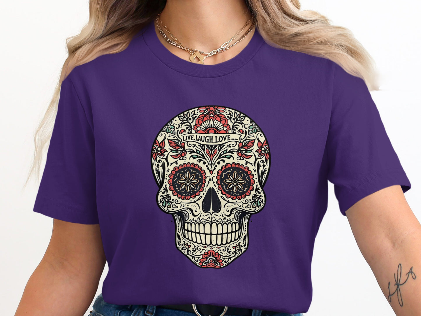 Graphic Tee with Sugar Skull Design Shirt product