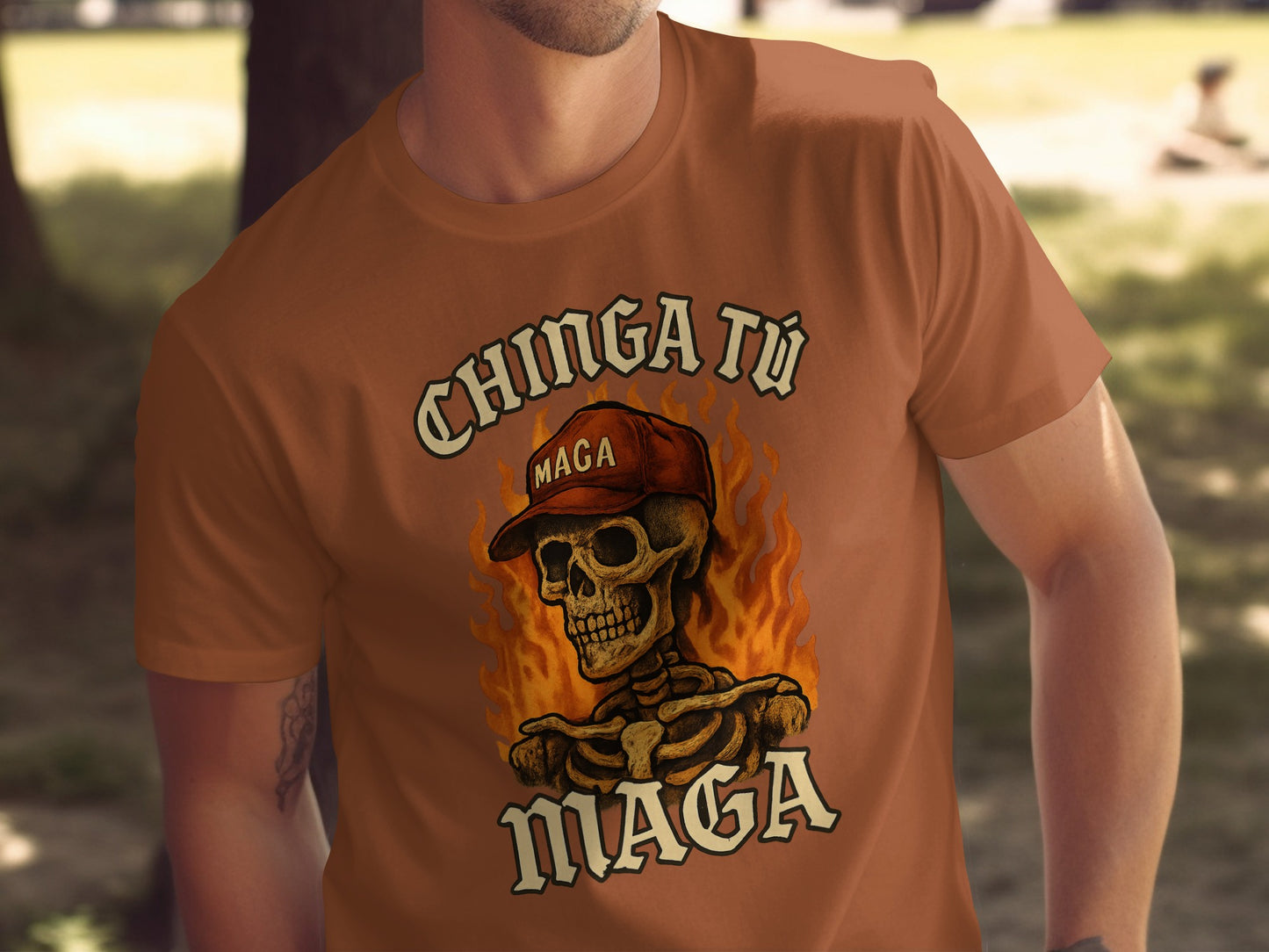 Chinga Tu MAGA Skull Graphic Tee Shirt product