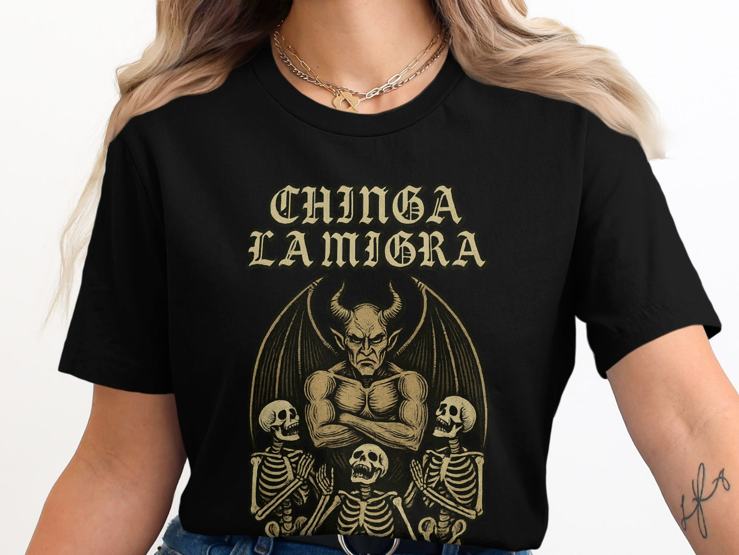 Gothic Devil and Skeletons Graphic Print T-shirt product