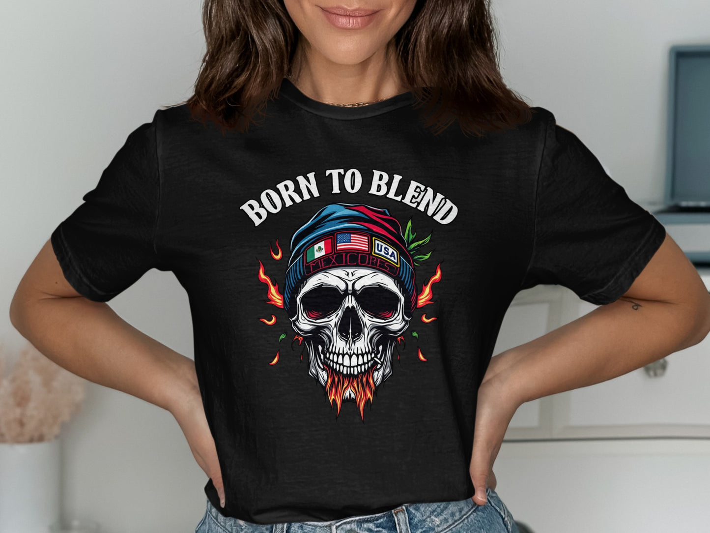 Born to Blend Skull Flame Design T-Shirt product