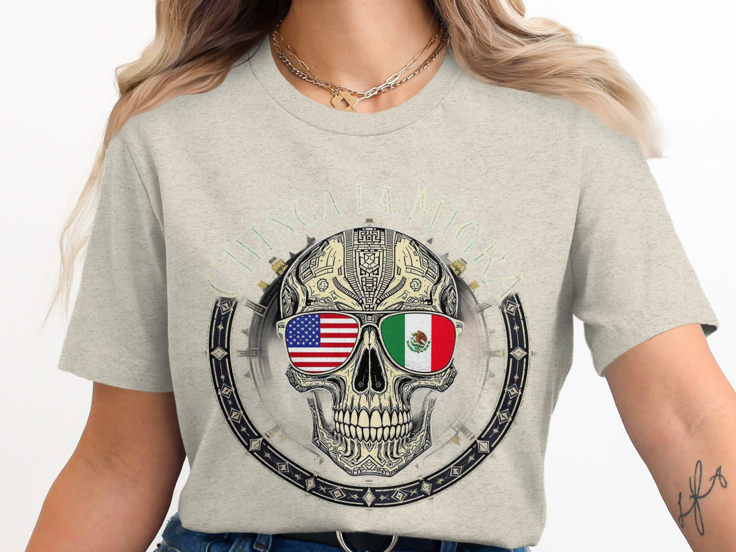 Skull Design American and Mexican Flag T-shirt product type