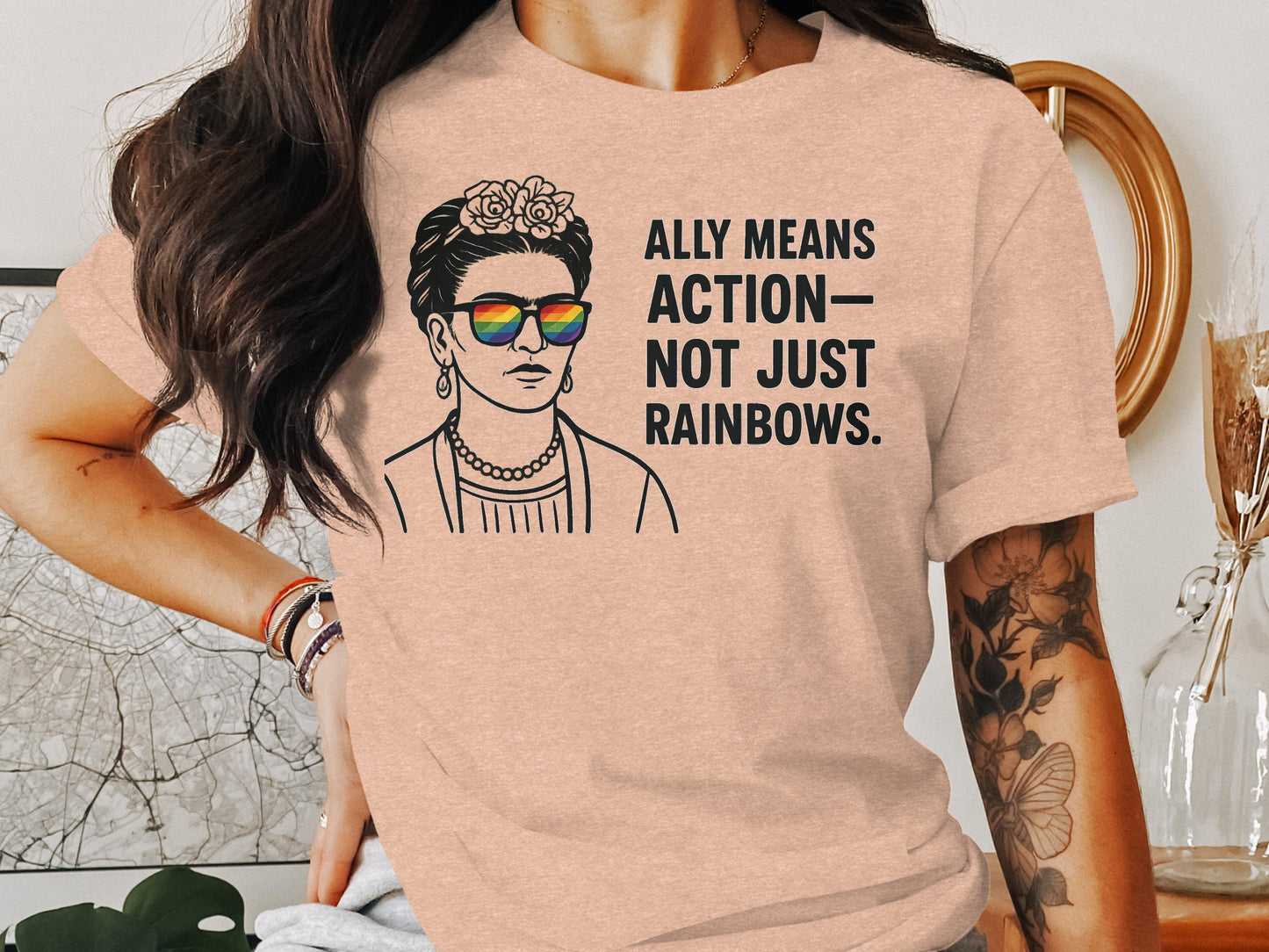 Ally Means Action Not Just Rainbows in Printed T-shirt product
