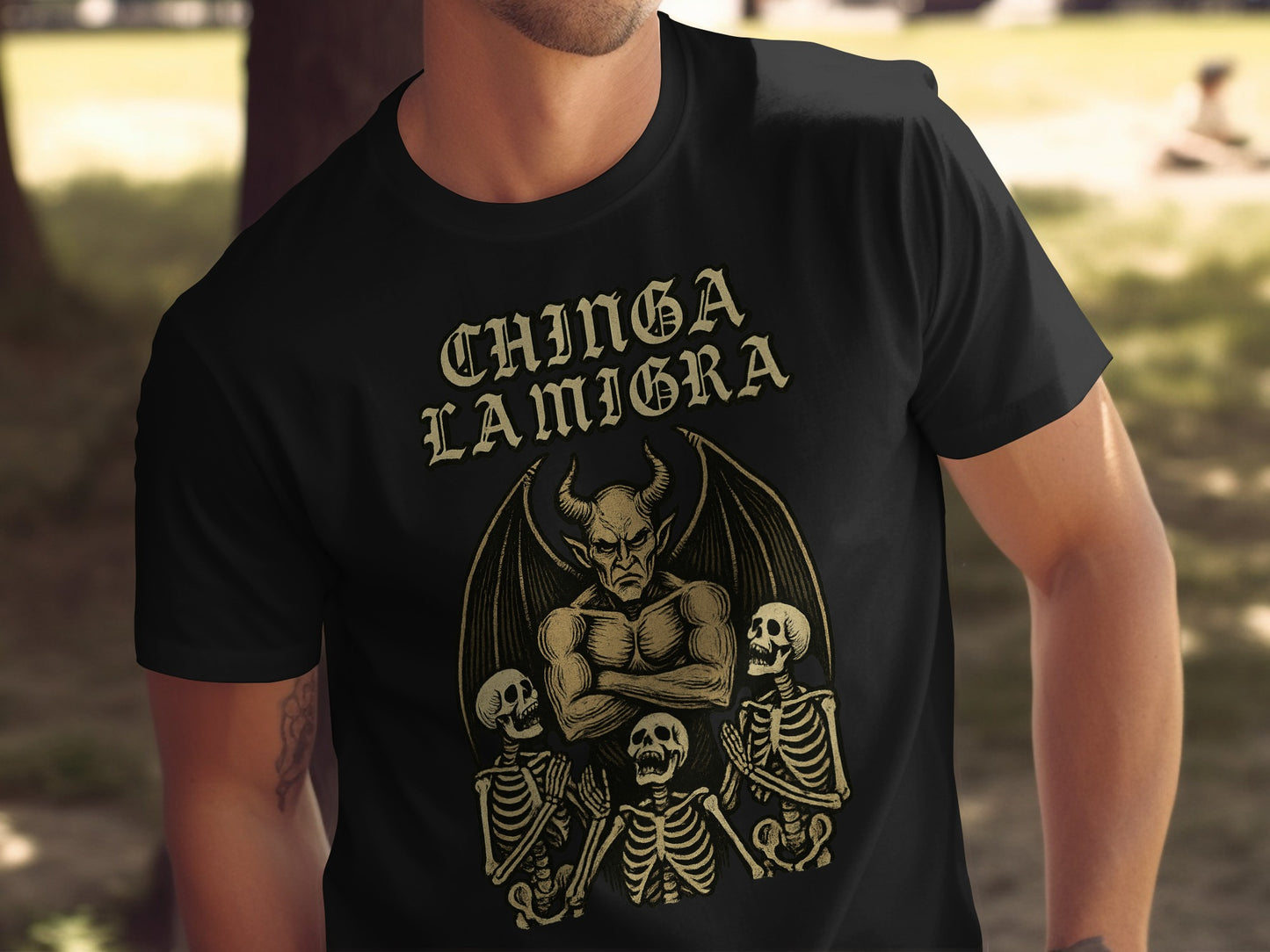 Chinga La Migra Demon and Skeletons Graphic T-shirt product