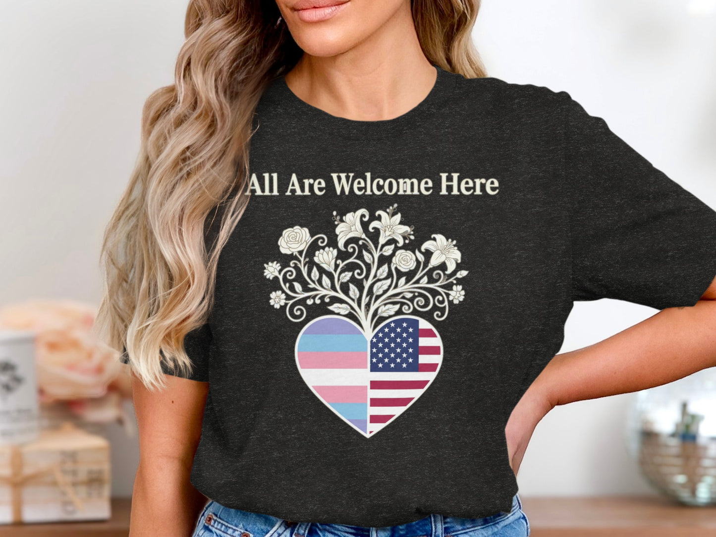 All Are Welcome Here Heart Graphic T-shirt product
