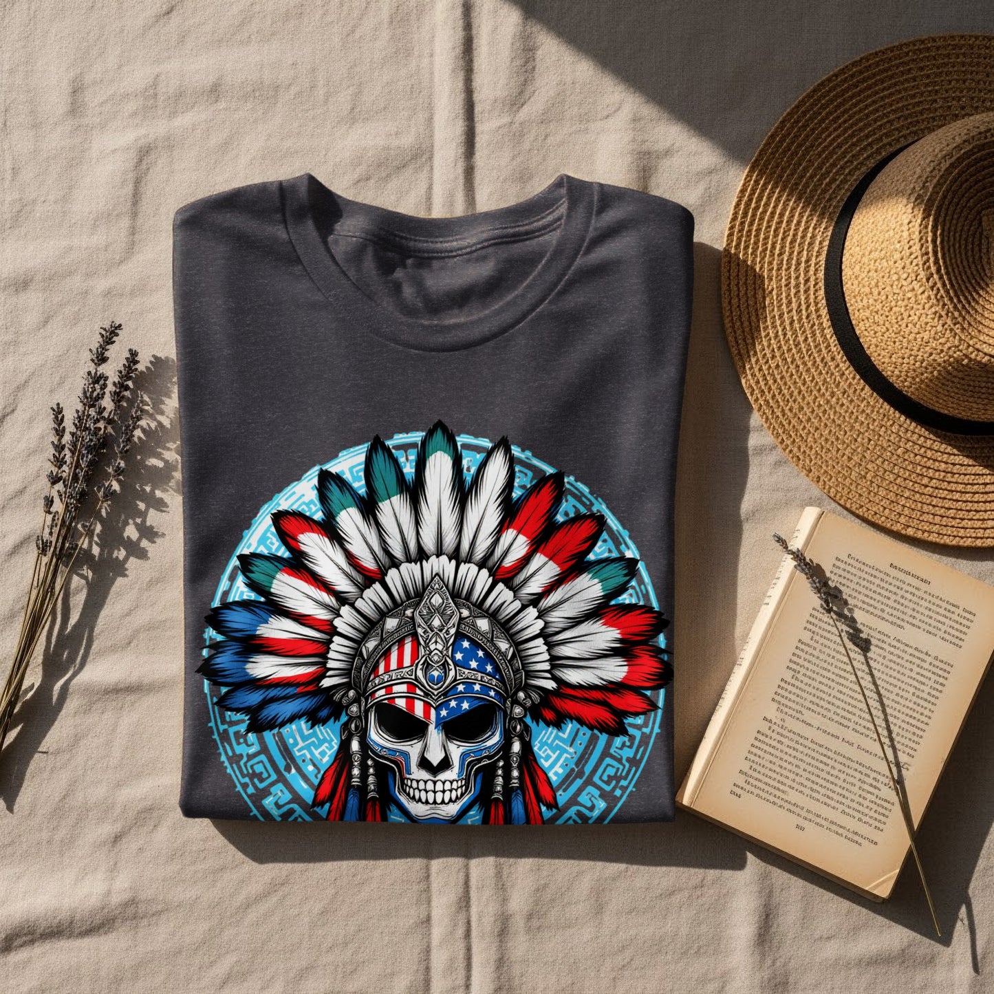 Vibrant Colorful Skull with Feather Headdress shirt