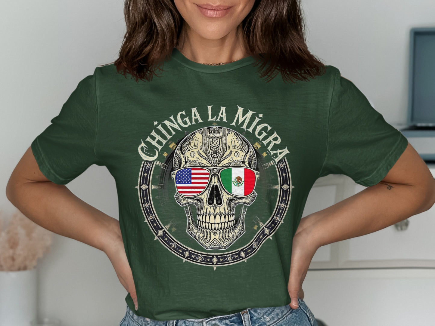 Chinga La Migra Skull Flag Design T-shirt product