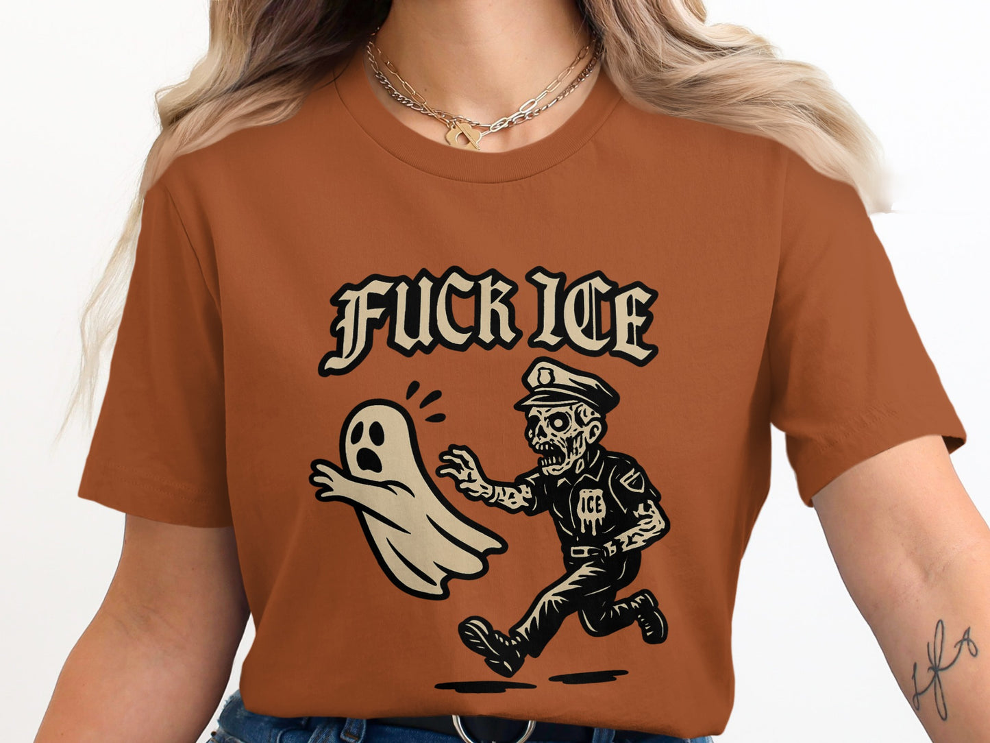Zombie Officer Chasing Ghost Graphic T-shirt product
