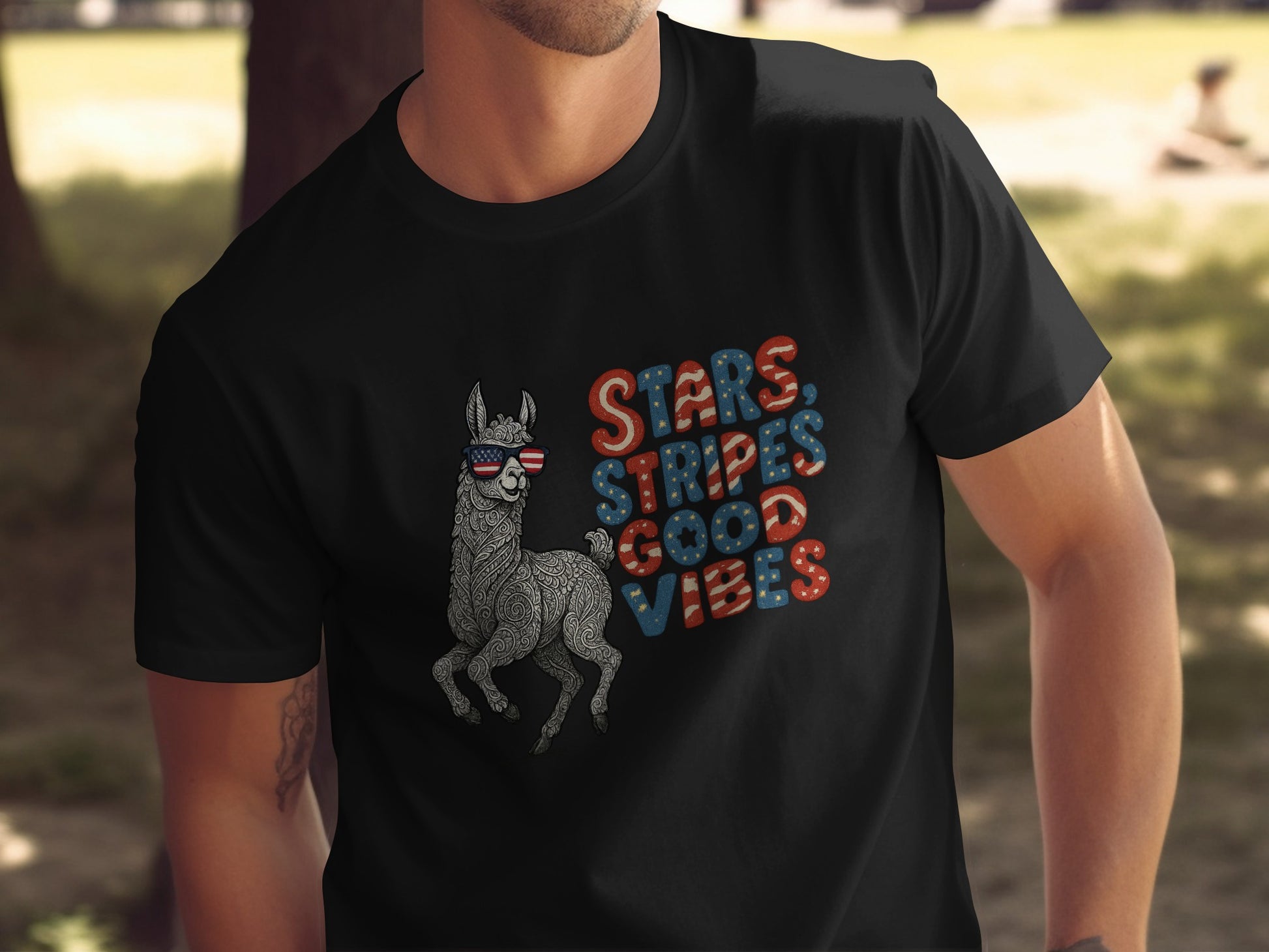 Stars Stripes Good Vibes Patriotic Llama T-Shirt product
