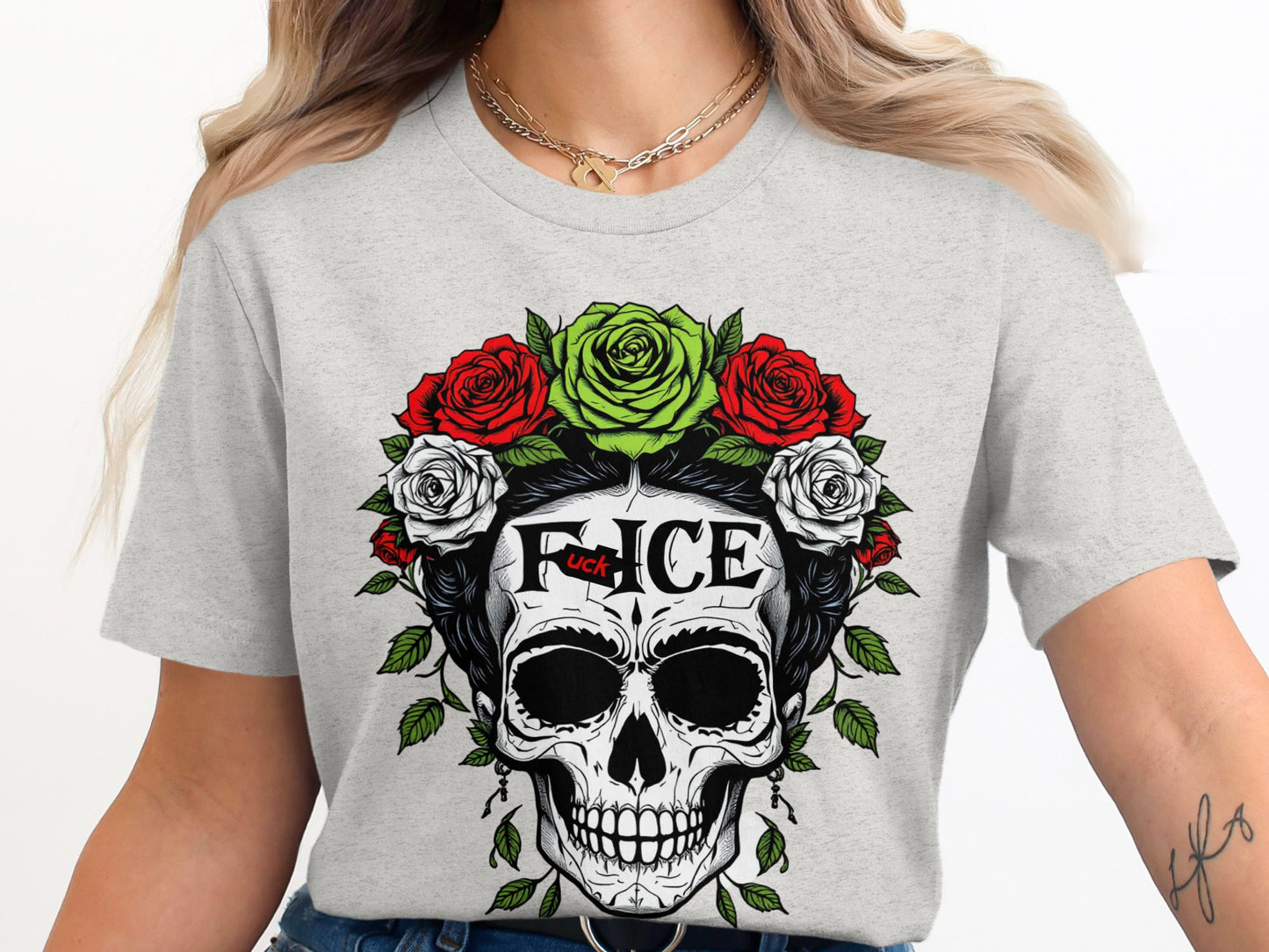 Skull with Roses Graphic Tee Shirt product type