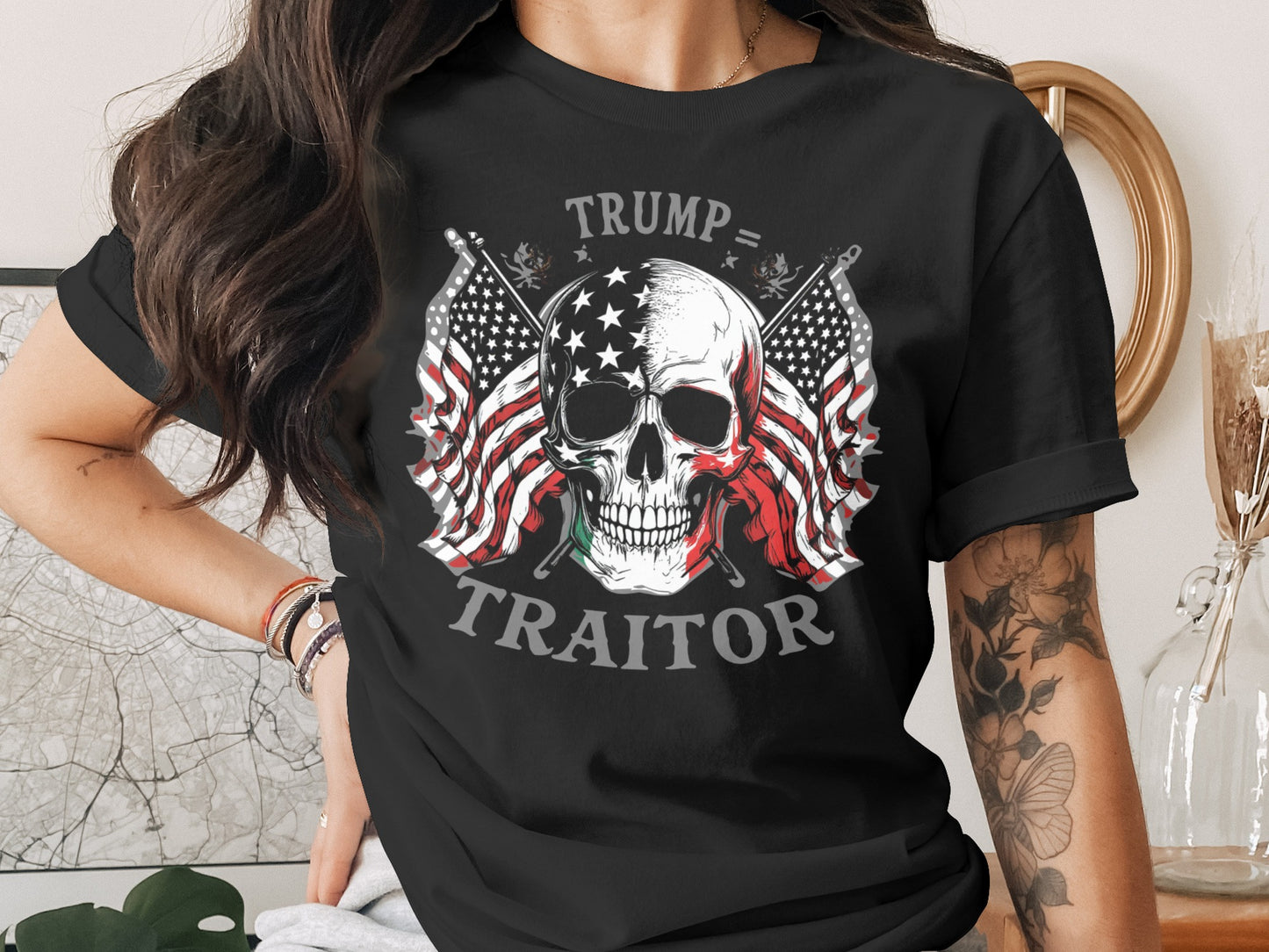 Trump Traitor Skull with American Flags T-shirt product