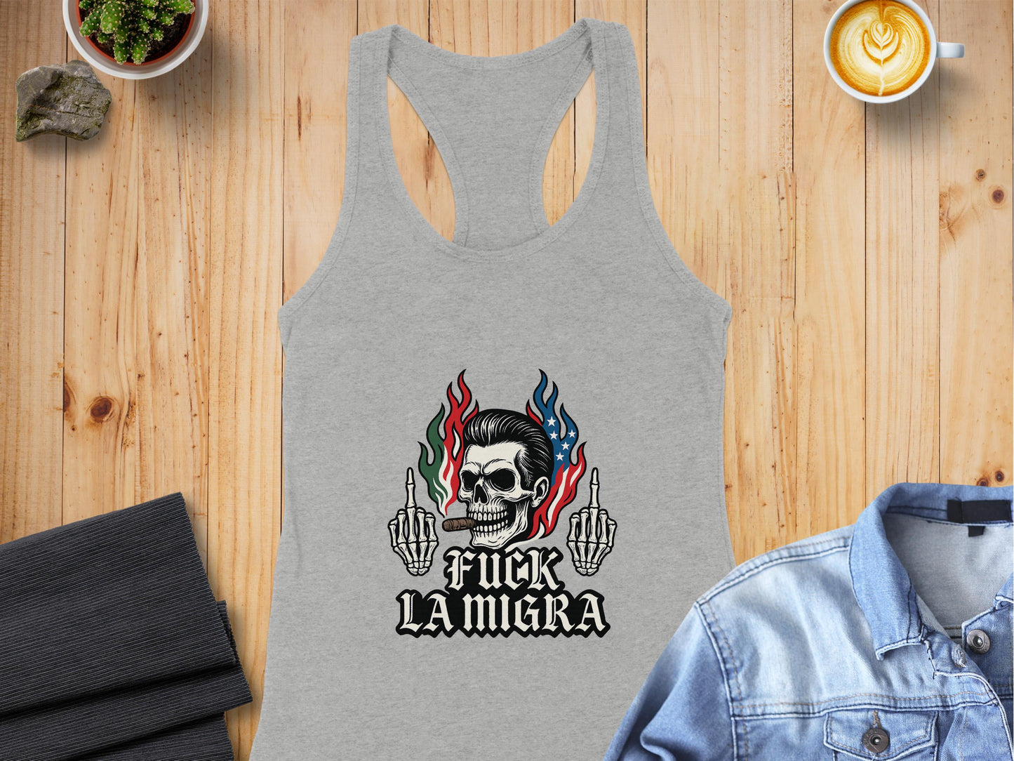 Fuck La Migra Skull Flames Tank Top product