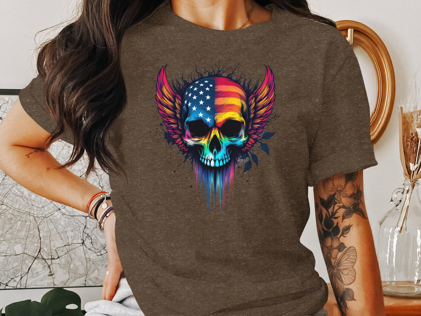 Vibrant Skull With Wings Graphic Print T shirt product type