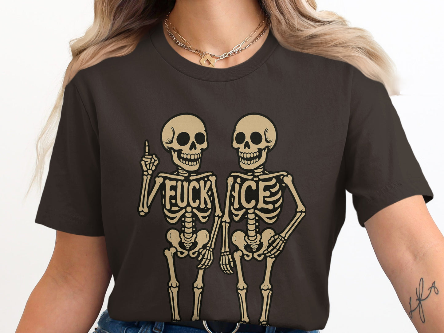 Skeleton Duo with Offensive Message T-Shirt product
