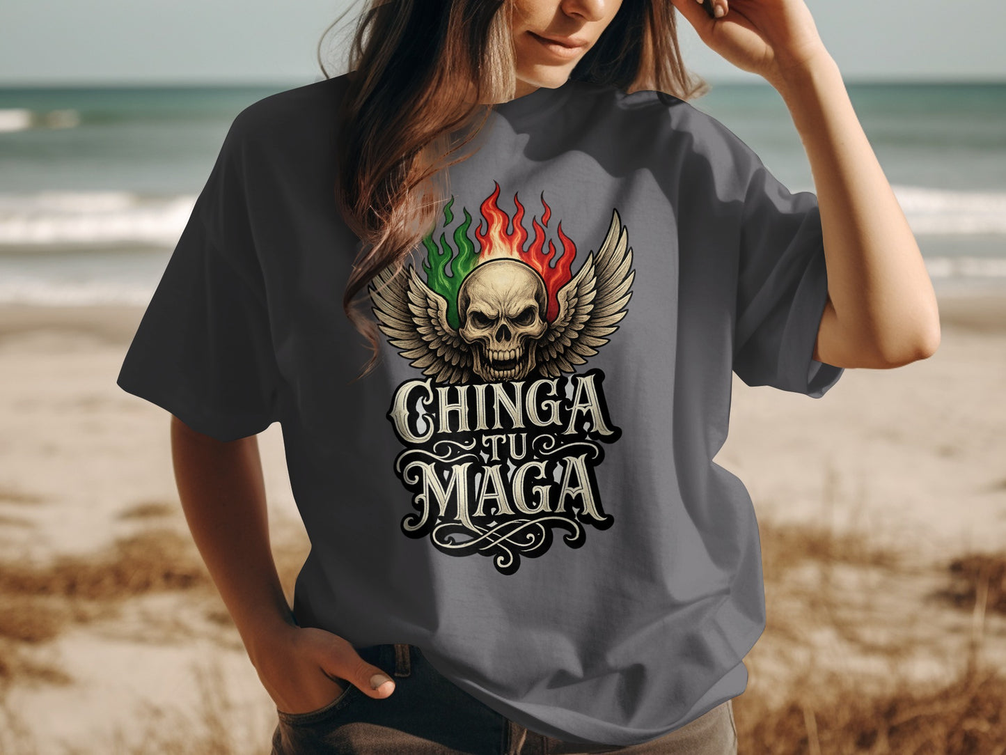 Edgy Winged Skull Creative Graphic Casual Wear product
