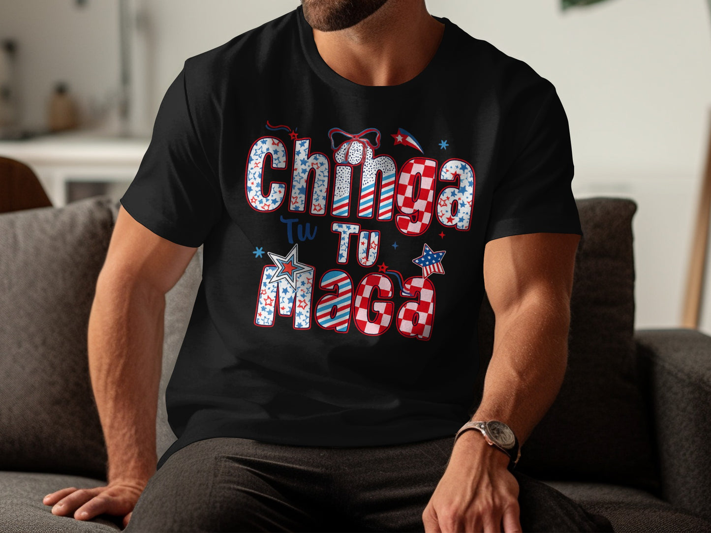 Chinga Tu Maga Patriotic Stars Men's Graphic Shirt product