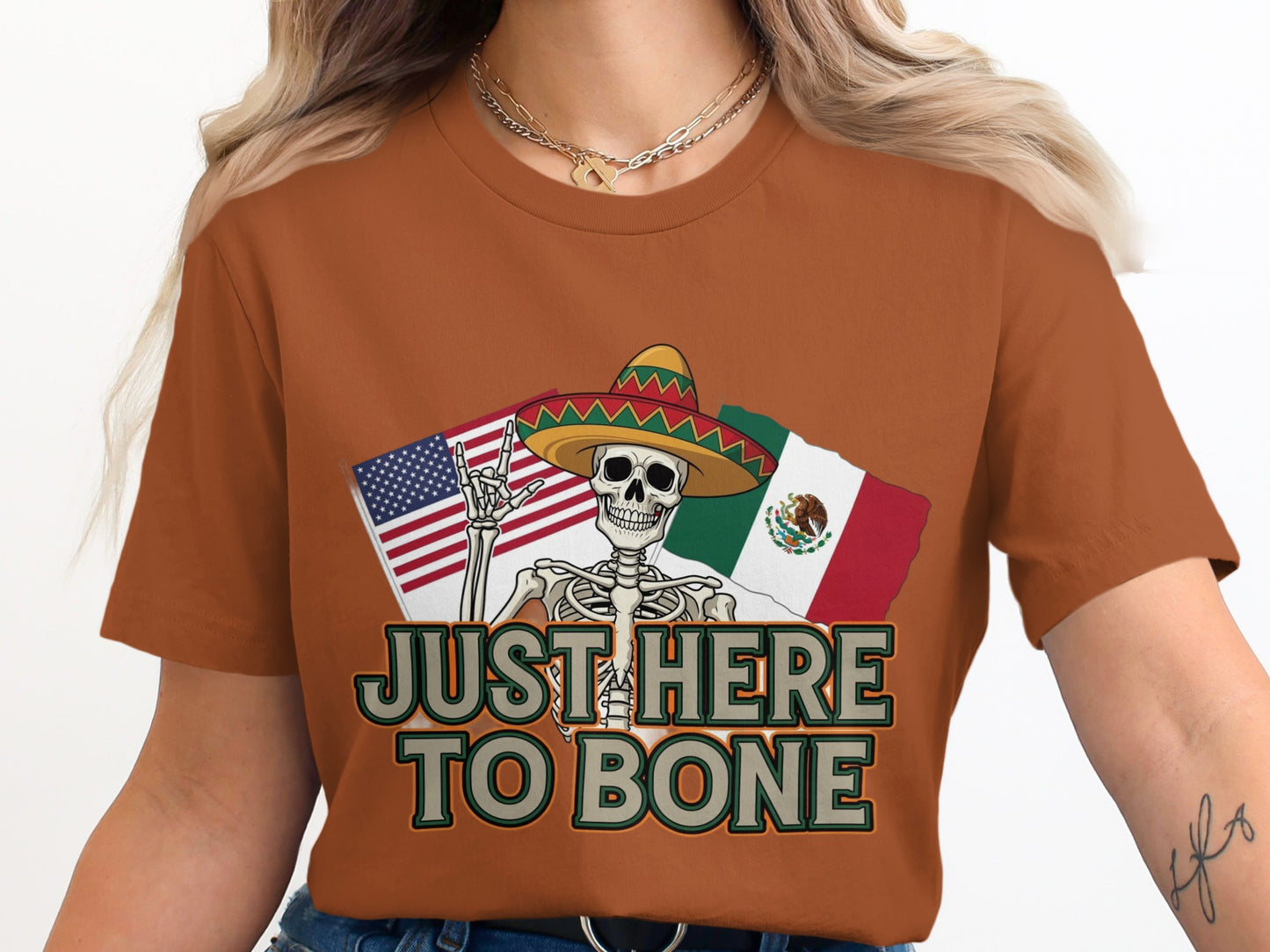 Just Here to Bone Patriotic Skeleton Graphic T-Shirt product
