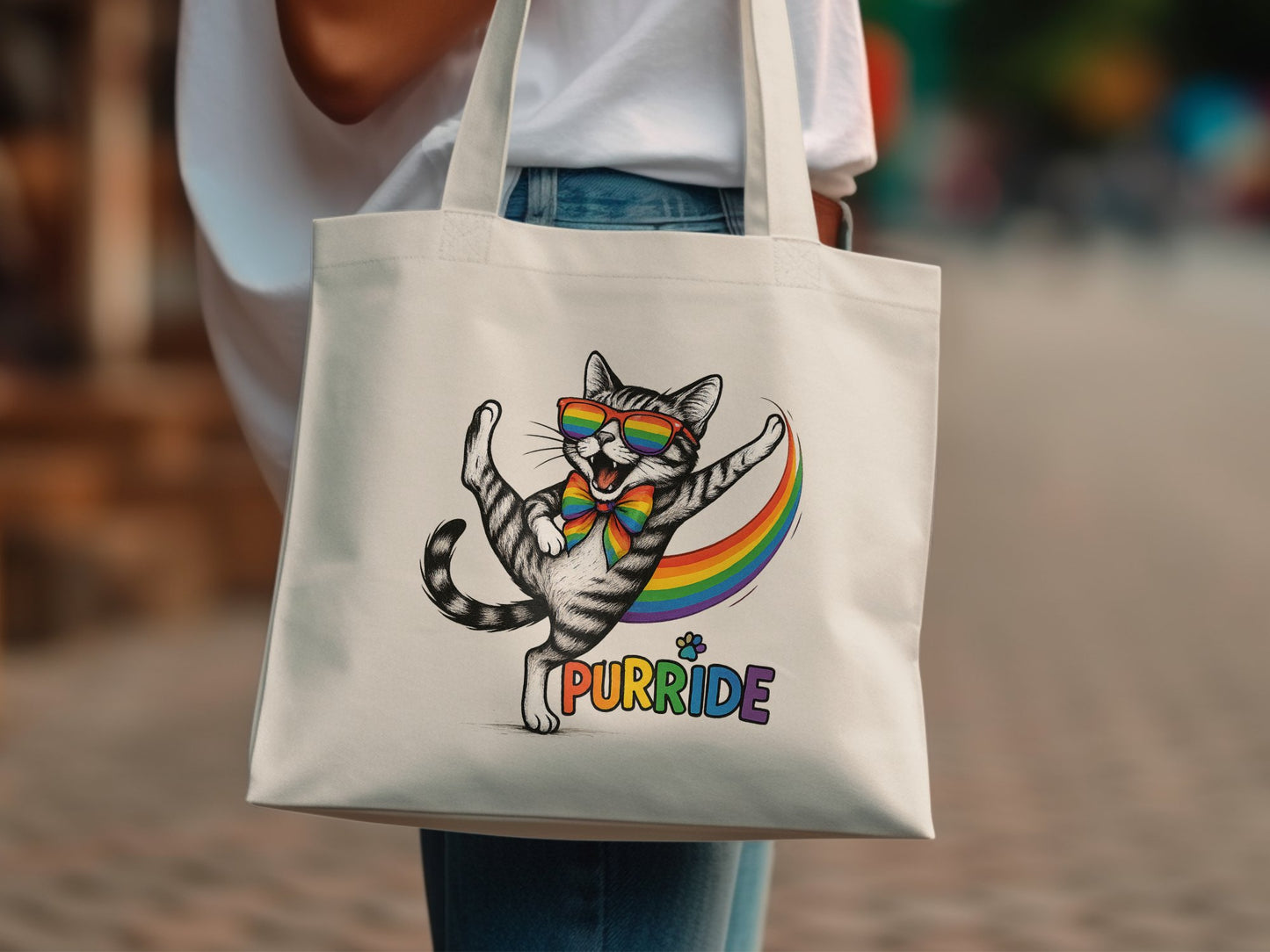 Purrride Rainbow Cat Tote Bag Unique Product Type