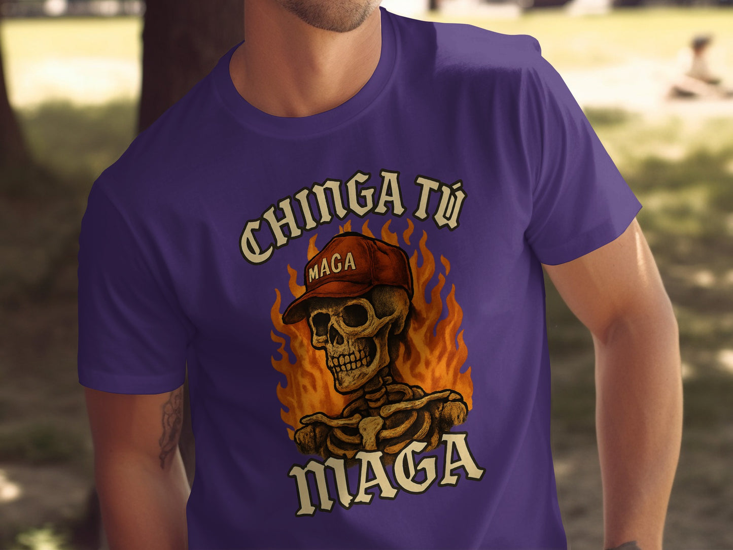 Chinga Tu Maga Skull Flaming Hat Graphic T-Shirt product