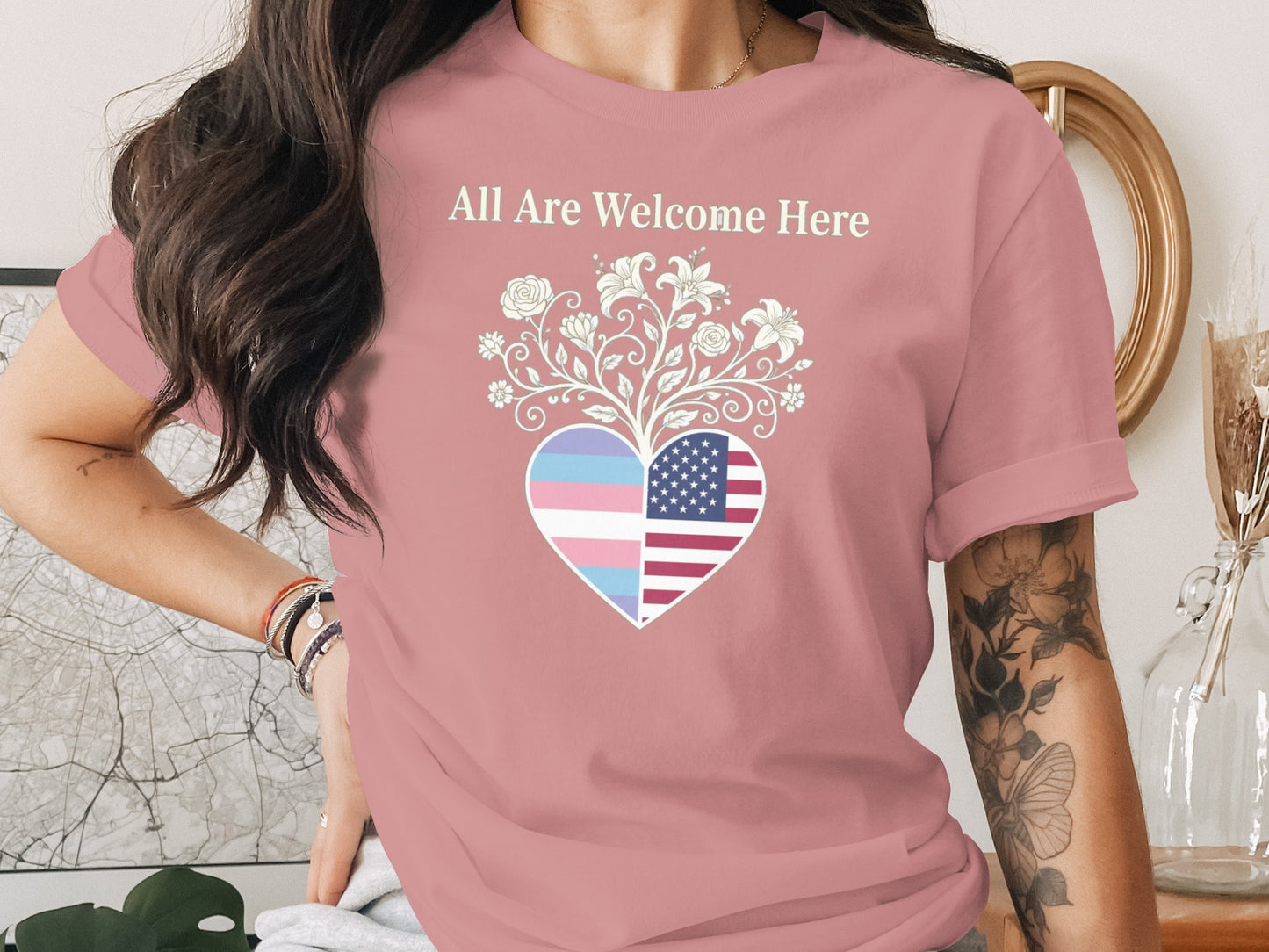 All Are Welcome Here Heart Design T-shirt product type