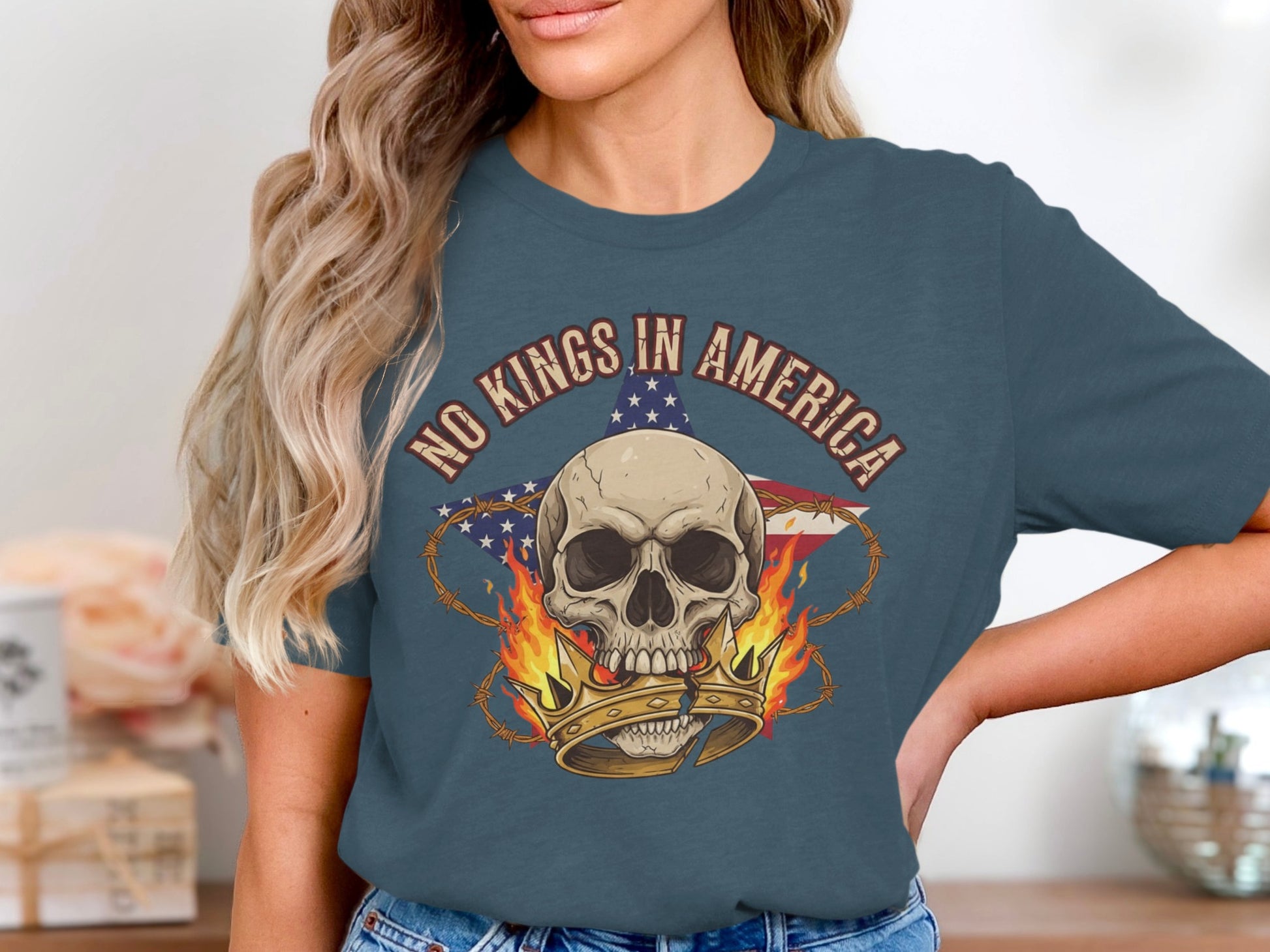 No Kings in America Skull Patriotic TShirt