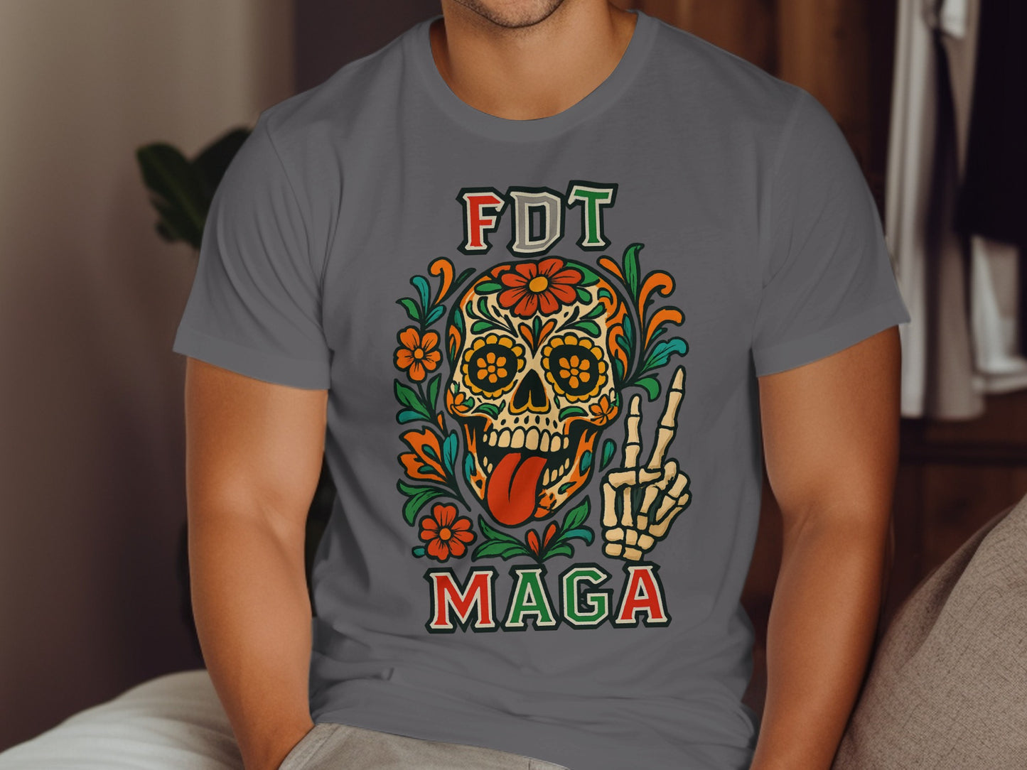 FDT MAGA Skull Graphic Tee with Floral Design product