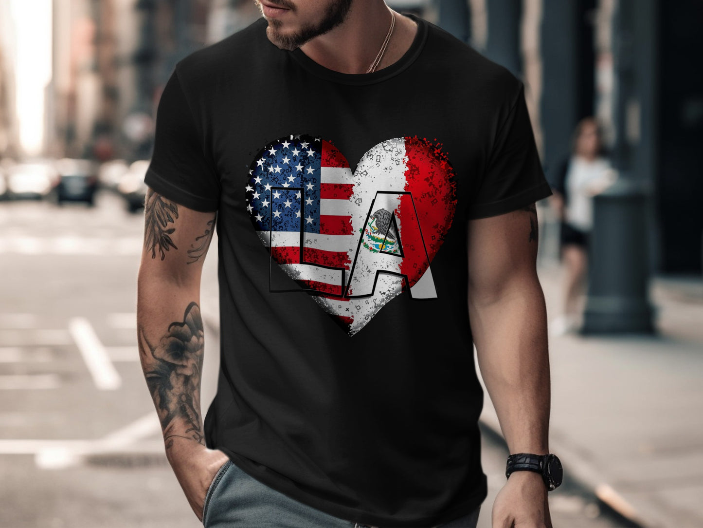Heart-Shaped American Flag Print T-Shirt product