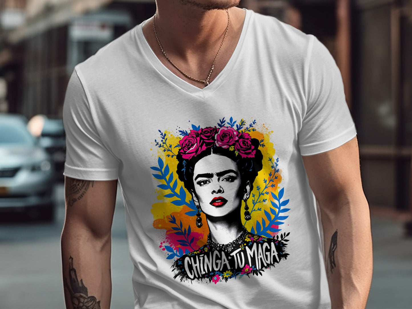 Chinga Tu Maga Graphic V-Neck T-Shirt for Men