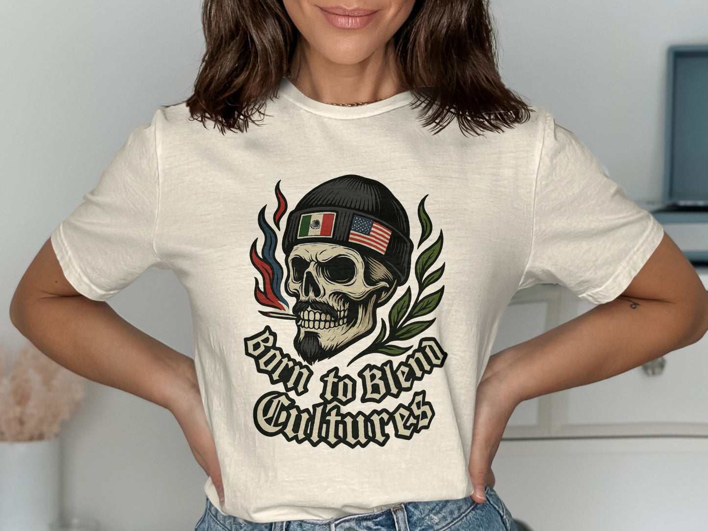 Born to Blend Cultures Skull Design Shirt product type