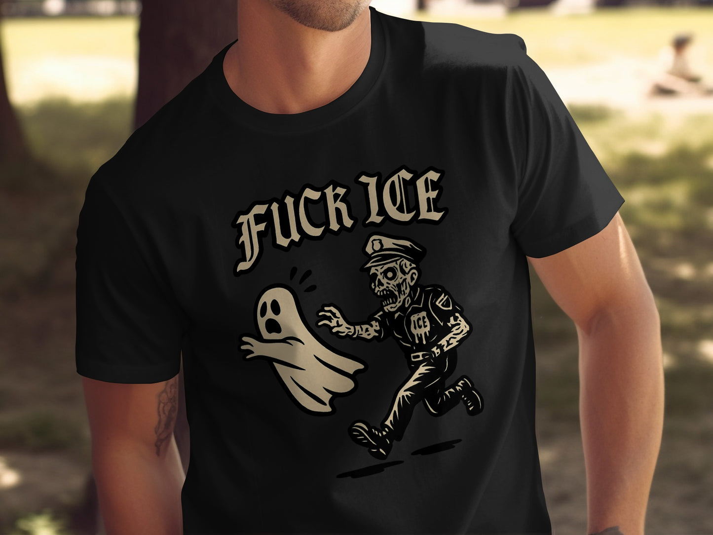 Skeleton Police Officer Chasing Ghost T-shirt product