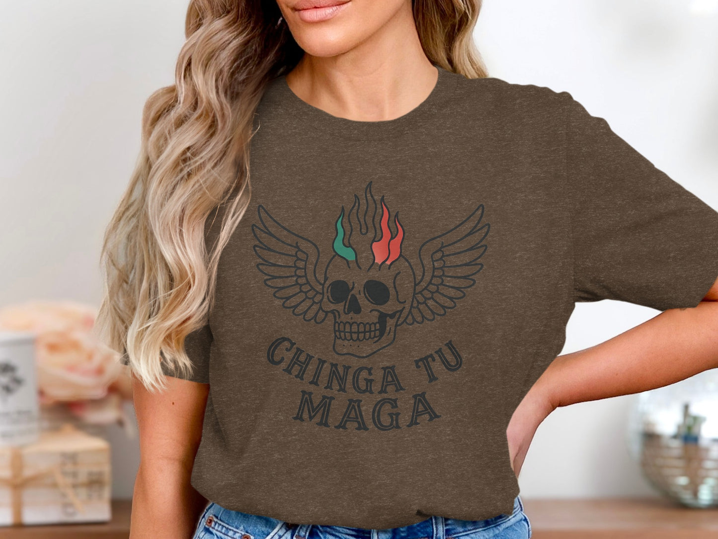 Chinga Tu Maga Skull Wings Graphic Tee product type